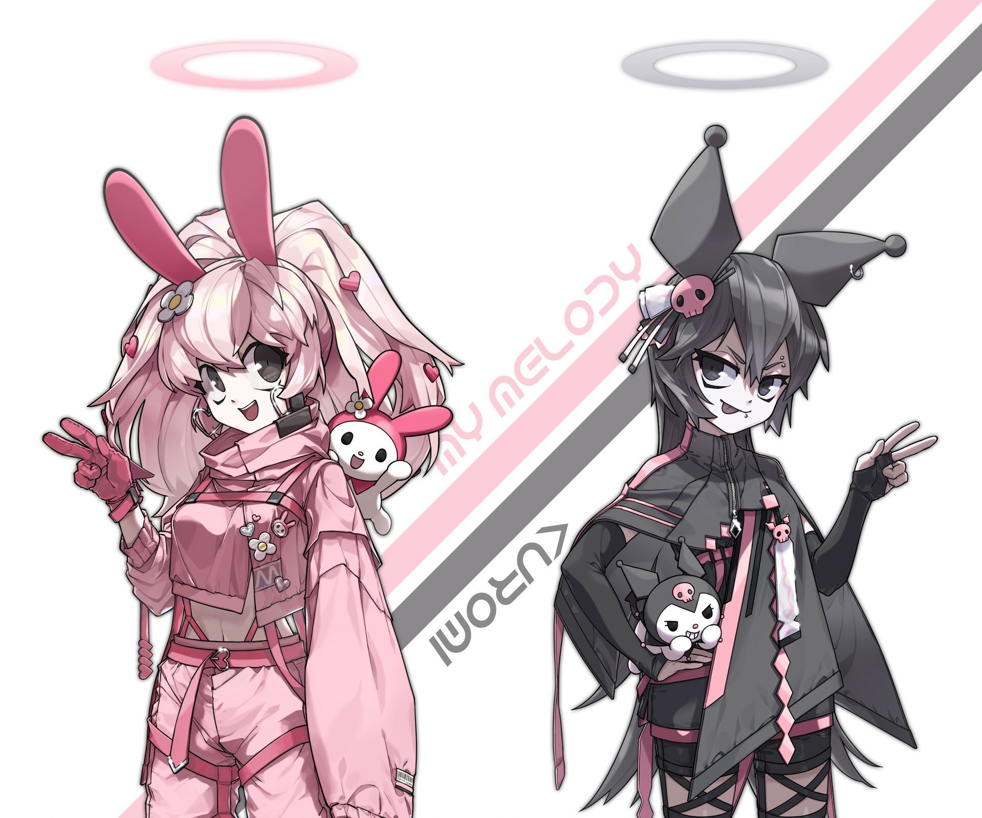 Kuromi, My Melody, KUROMI text, HD Desktop wallpaper