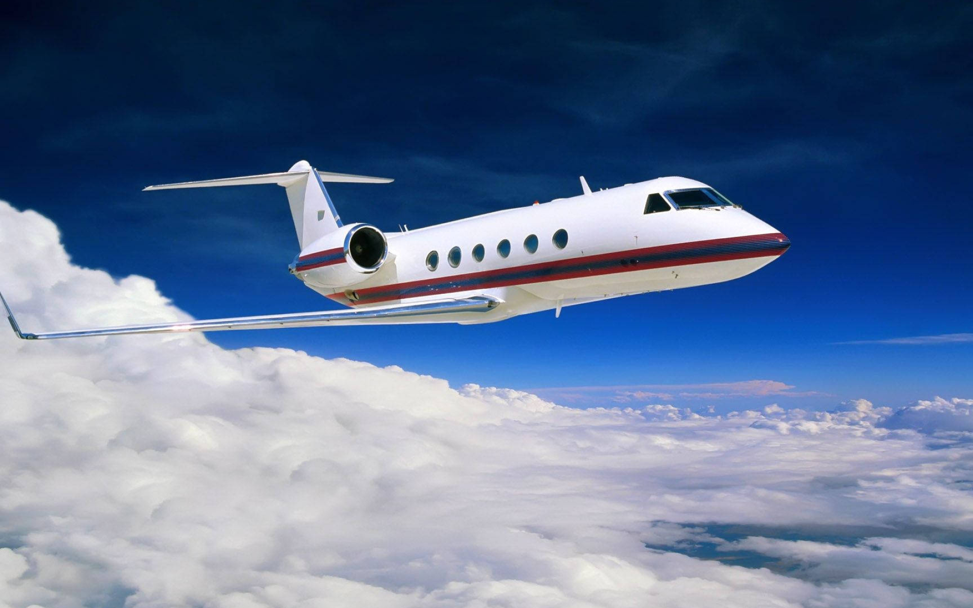 Gulfstream business jet, Dense cloud blanket, Deep blue sky, HD Desktop wallpaper