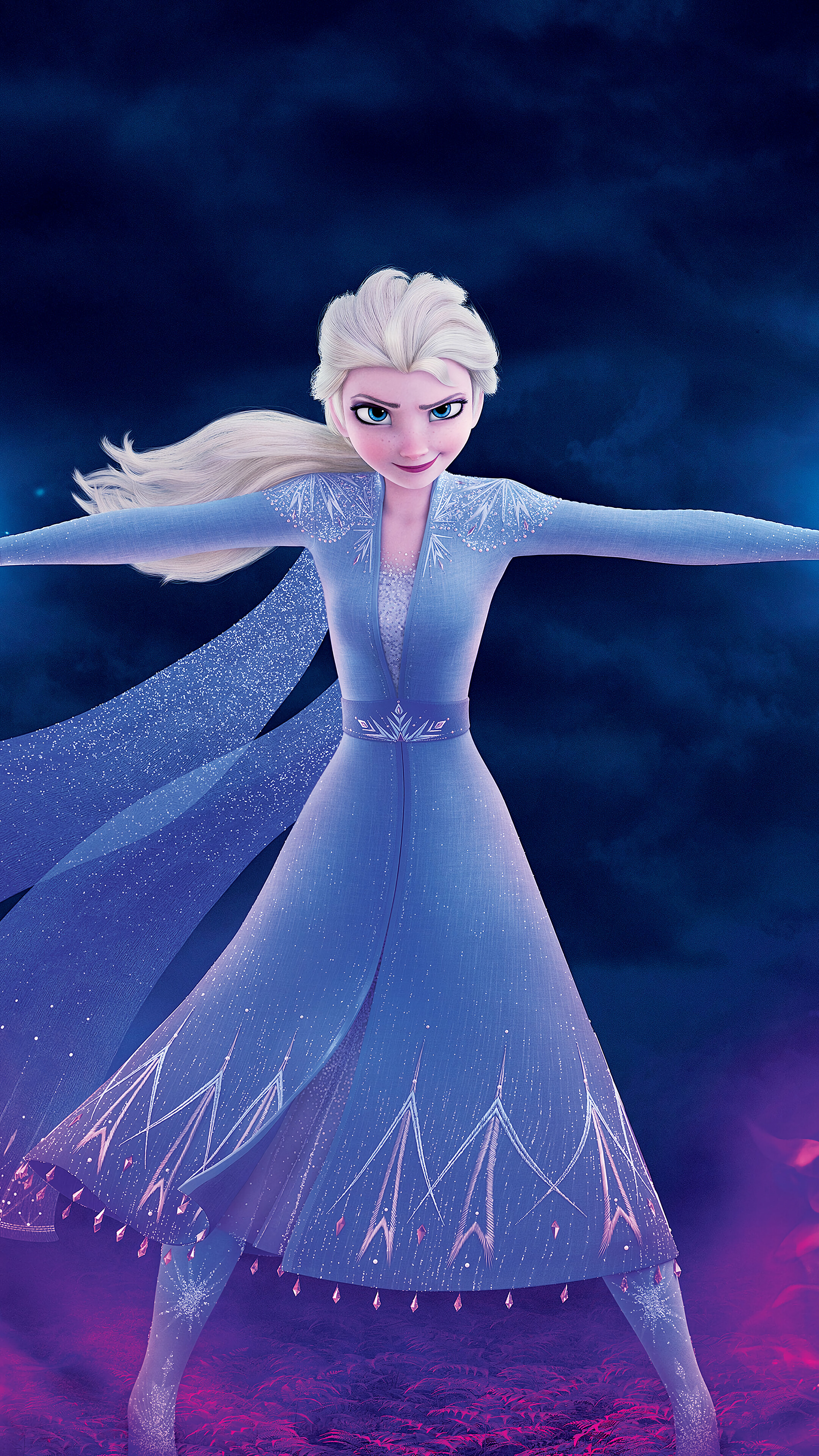Elsa, Frozen II, blue travel dress, 4K Phone wallpaper