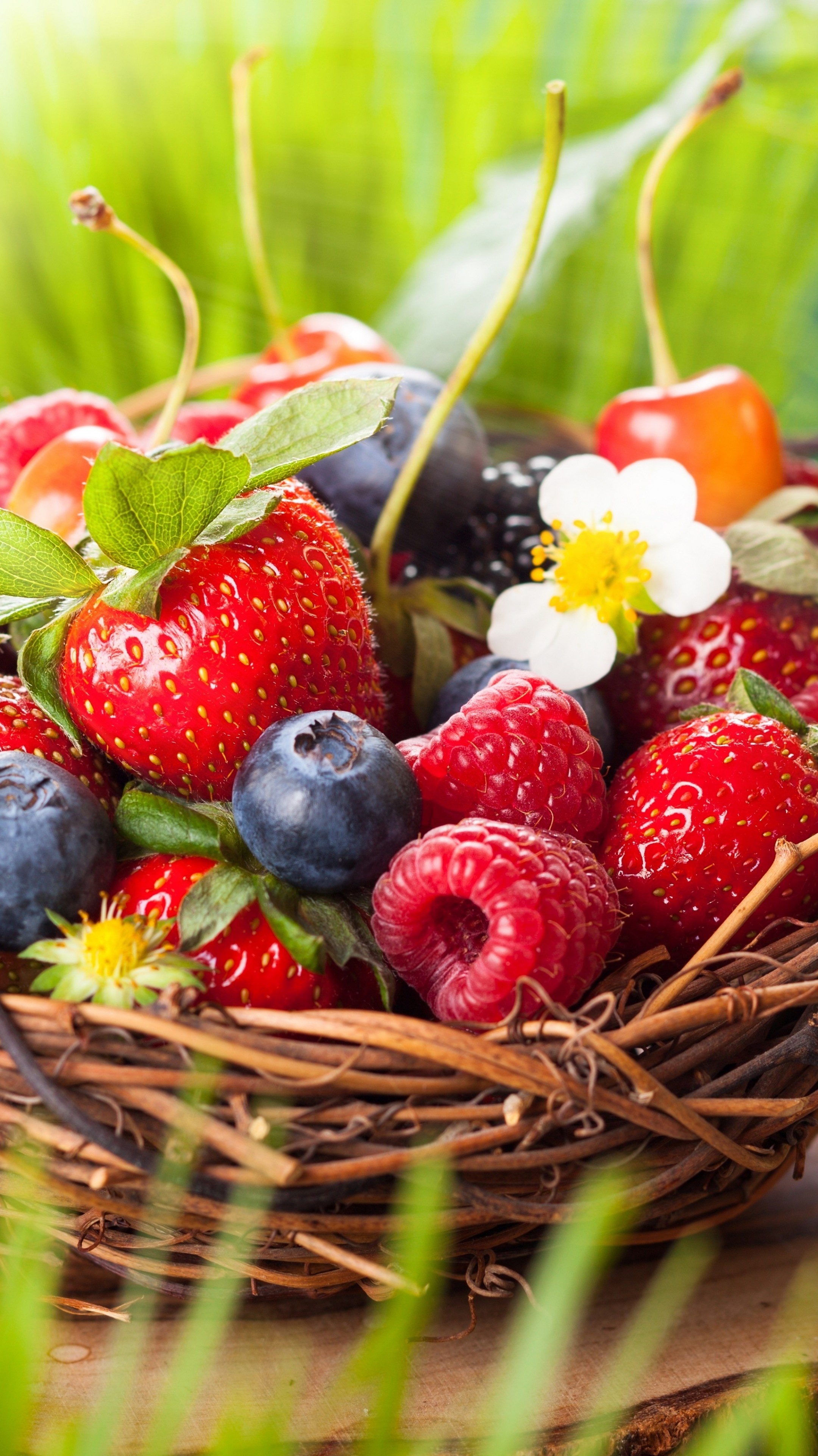 Strawberry, Raspberries, Blueberries, Cherries, 2160x3840 4K Phone