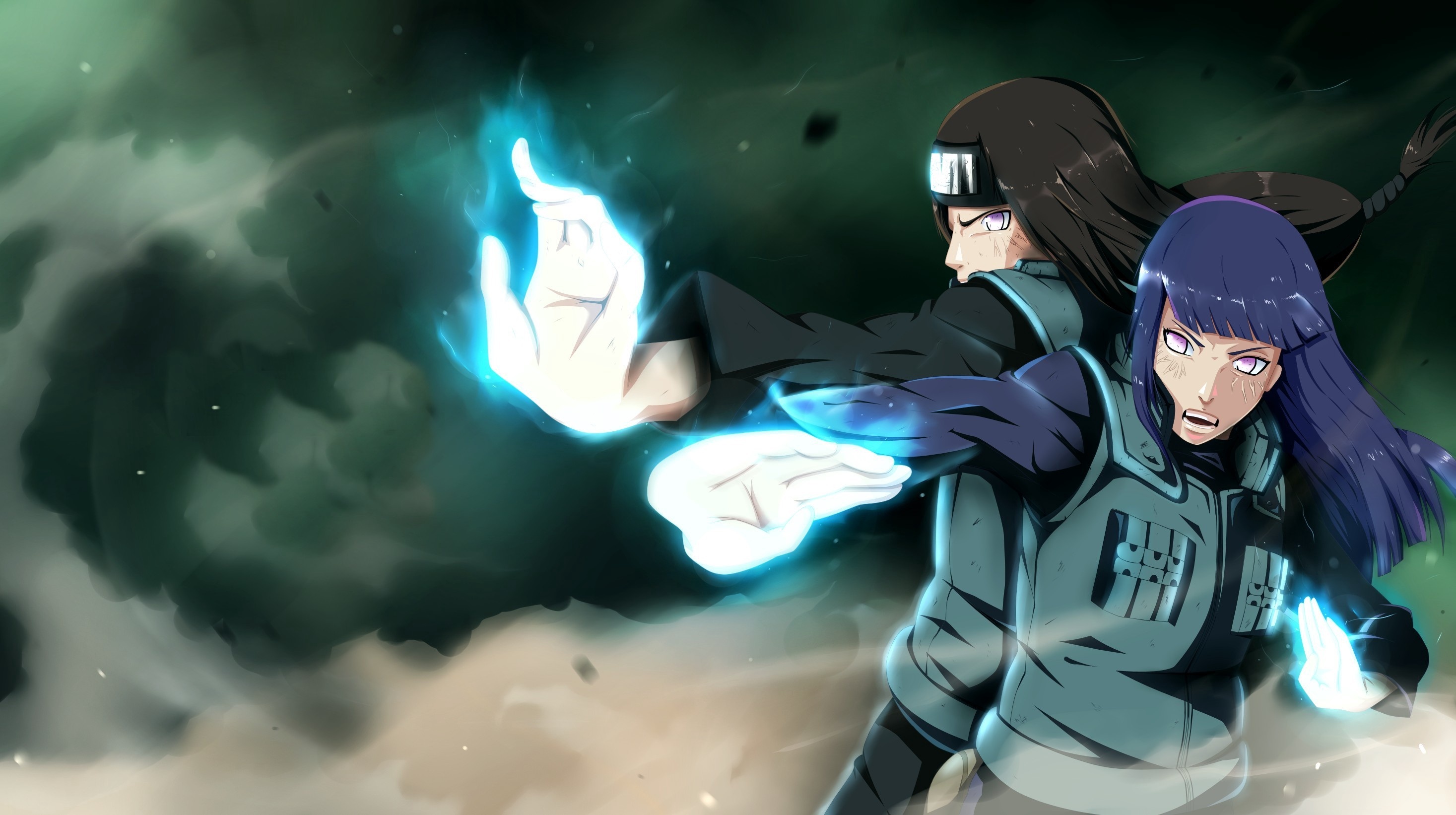 Neji Hyuga, Hinata Hyuga, Gentle Fist, Byakugan, Chakra glow, HD Desktop wallpaper