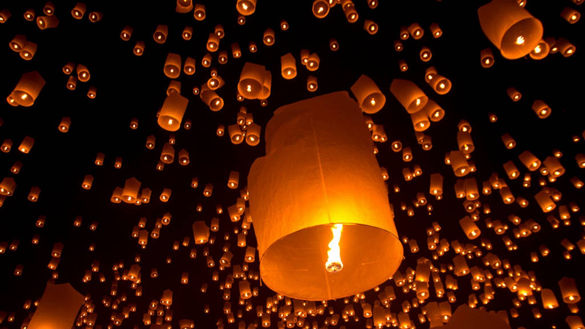 Paper Sky Lantern Wallpaper, Colorful display, Festive atmosphere, Mesmerizing sight, 1920x1080 Full HD Desktop