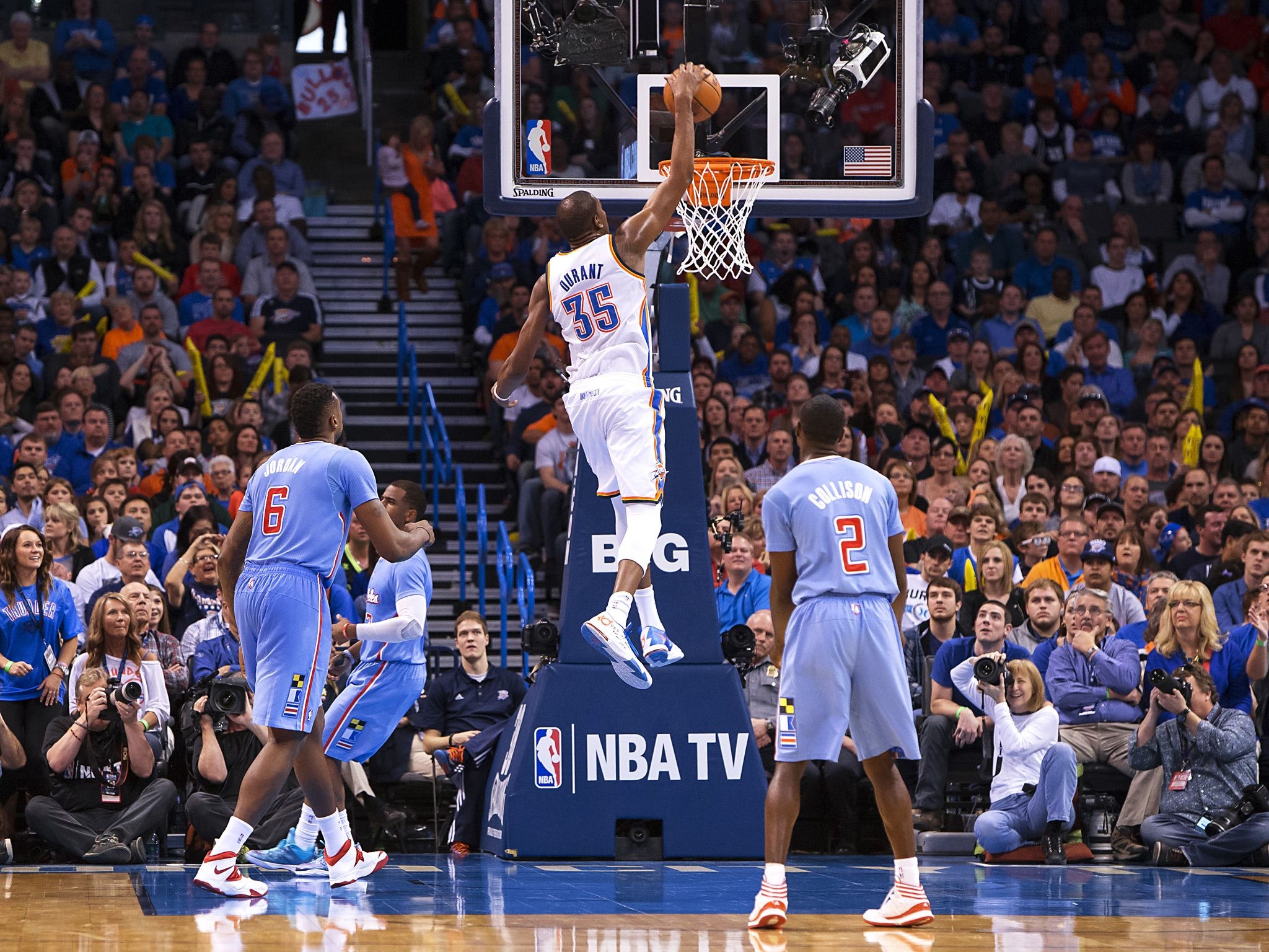 Kevin Durant dunk, Oklahoma City Thunder, DeAndre Jordan, Darren Collison, HD Desktop wallpaper