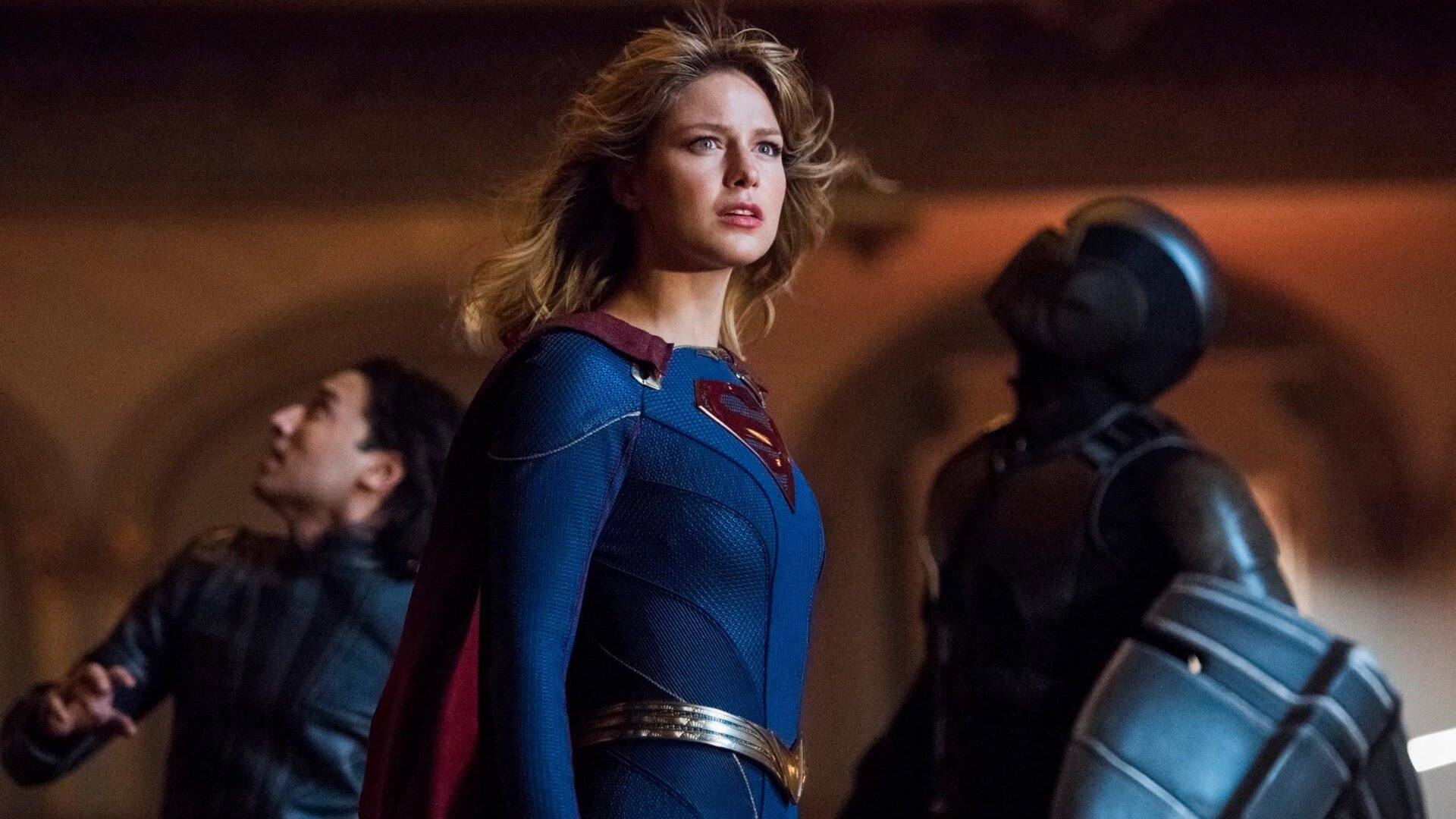 Melissa Benoist as Supergirl, Brainiac 5, Guardian with shield, Full HD Desktop wallpaper