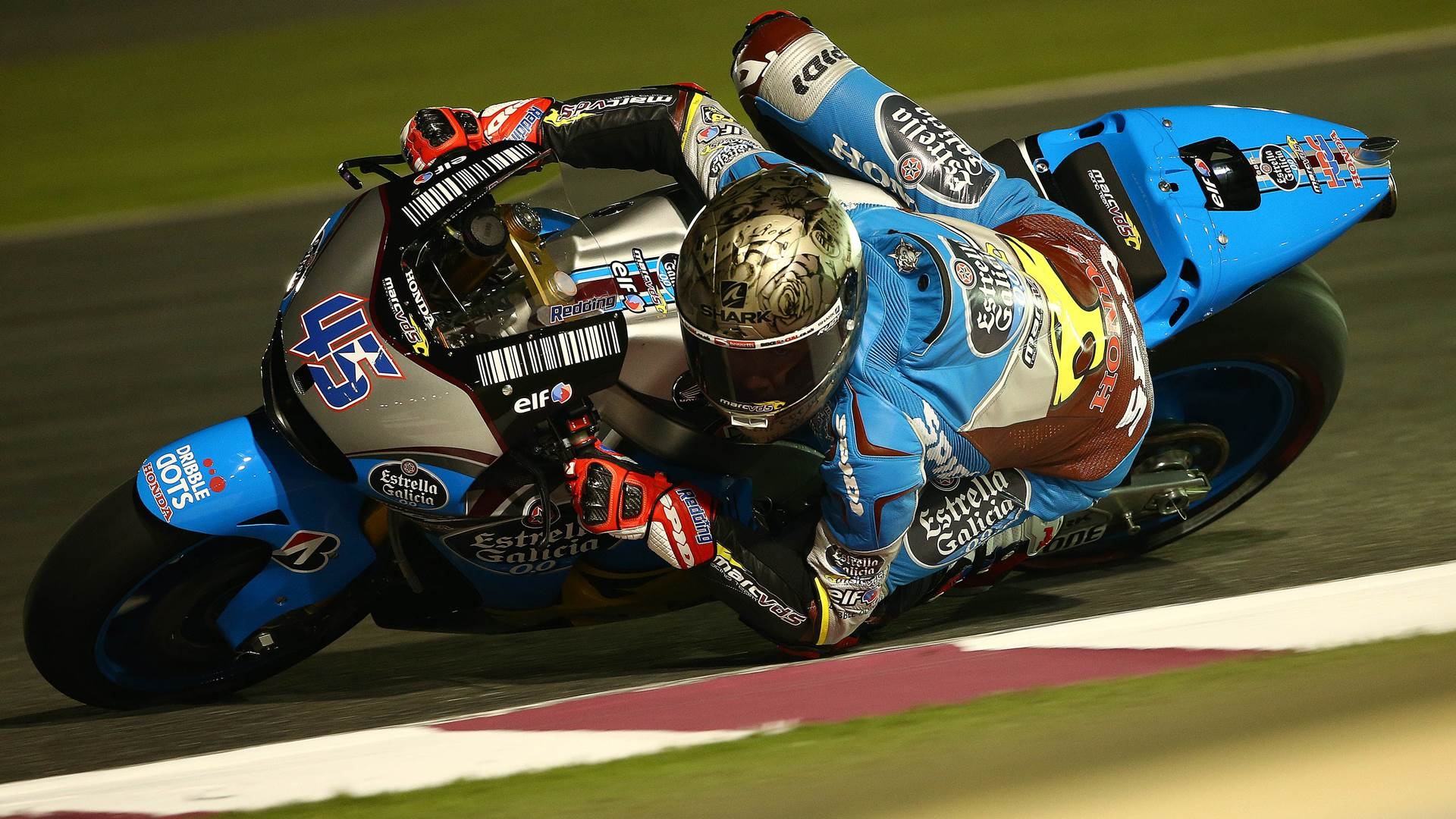 Scott Redding number 45, Estrella Galicia Marc VDS livery, MotoGP night race floodlights, Full HD Desktop wallpaper