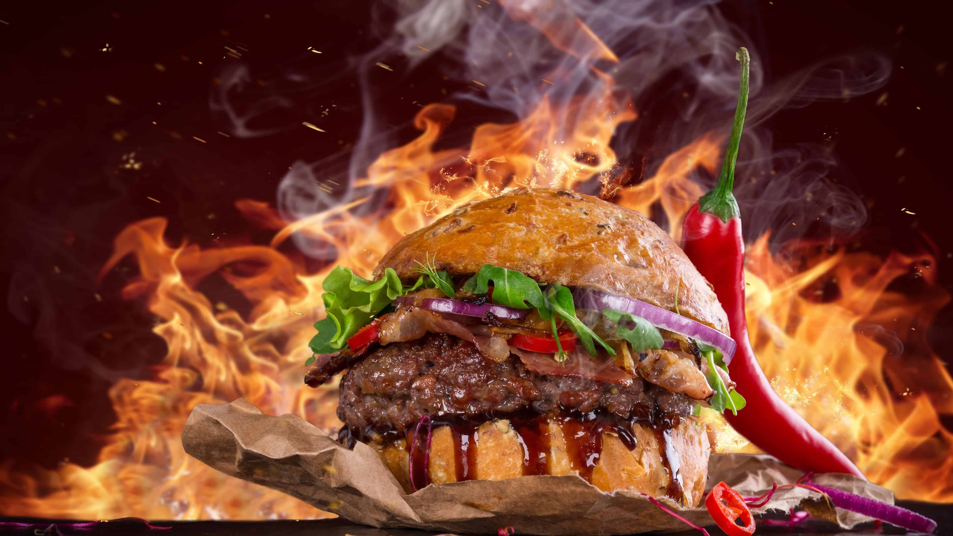 Spicy Burger, Hamburgers Wallpaper, 3840x2160 4K Desktop