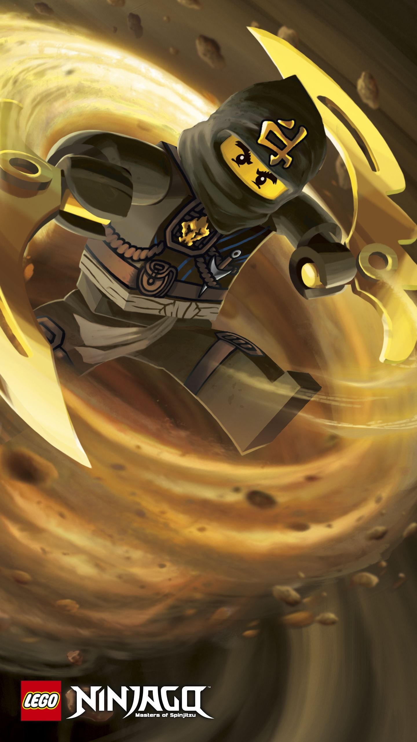 Cole the earth ninja, Golden curved blades, Ninjago: Masters of Spinjitzu logo, HD Phone wallpaper