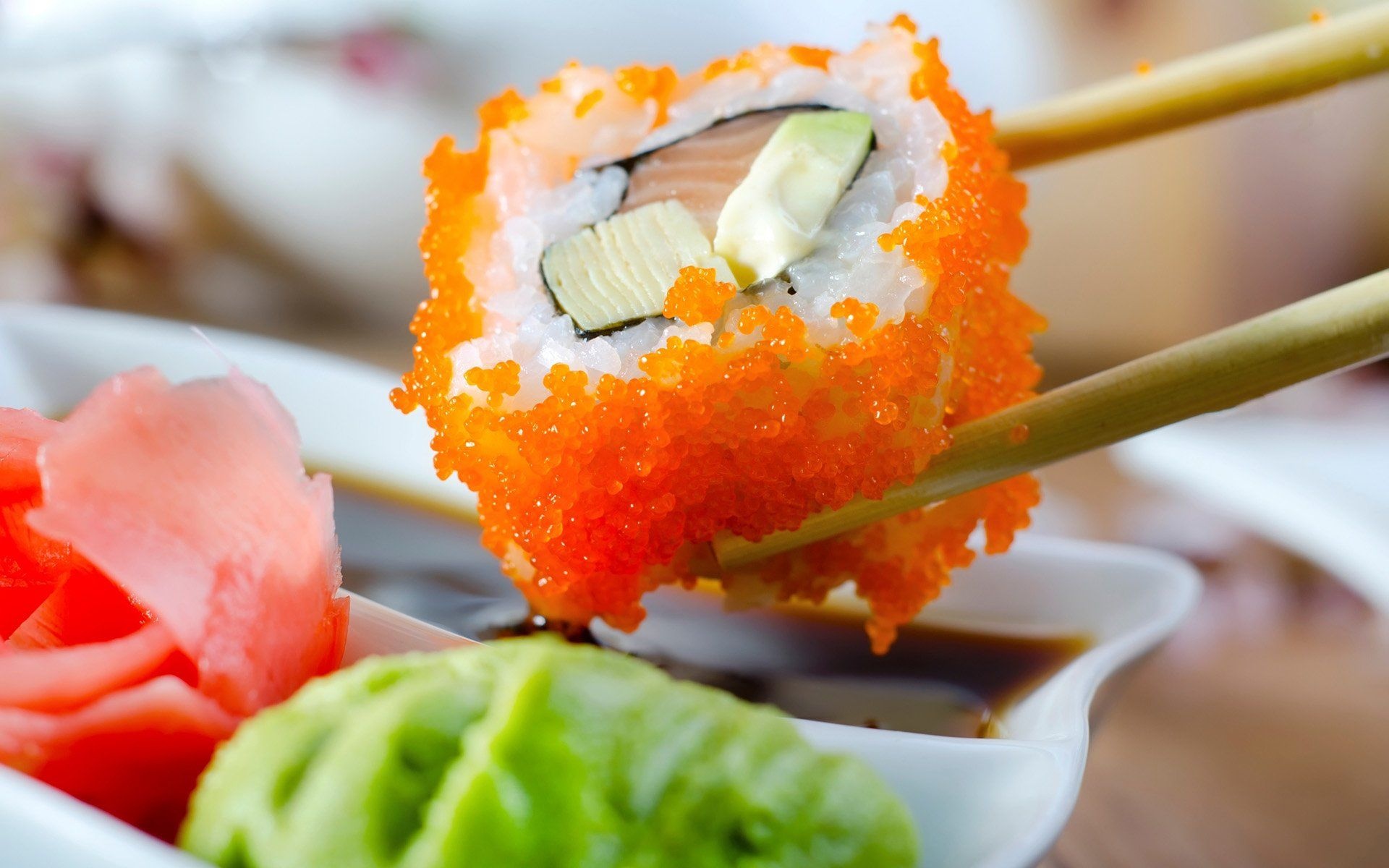 Colorful sushi platter, Appetizing presentation, Bite-sized delight, Seafood goodness, 1920x1200 HD Desktop