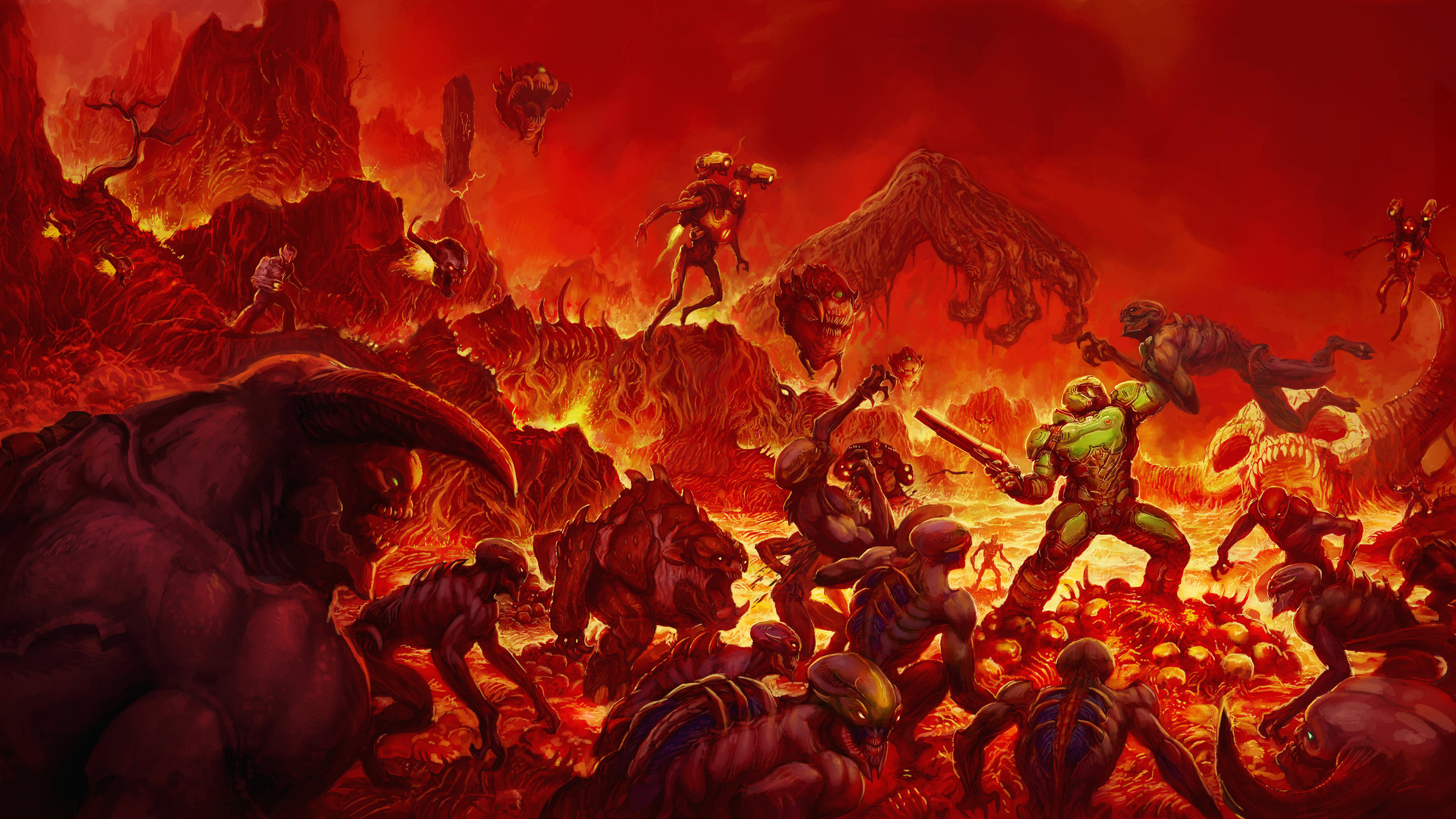 Doom Slayer, Super Shotgun, Cyberdemon, Revenant, 4K Desktop wallpaper