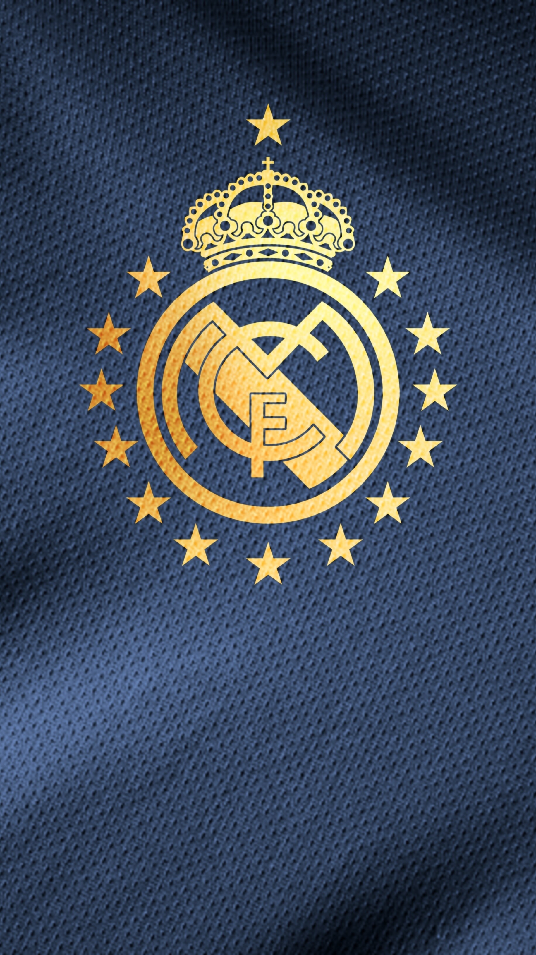 Real Madrid crest, fifteen gold stars, navy blue jersey fabric, HD Phone wallpaper