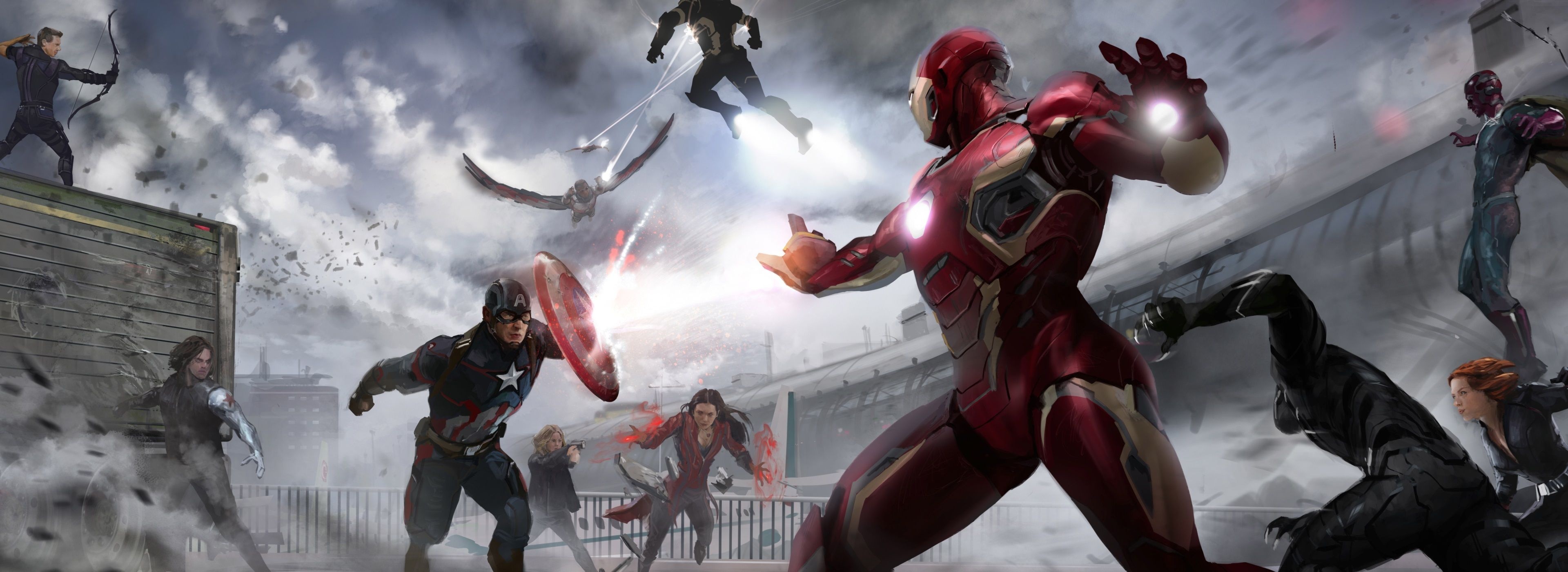 Captain America: Civil War, Cool wallpaper, Impressive visuals, Eye-catching design, 3840x1410 Dual Screen Desktop