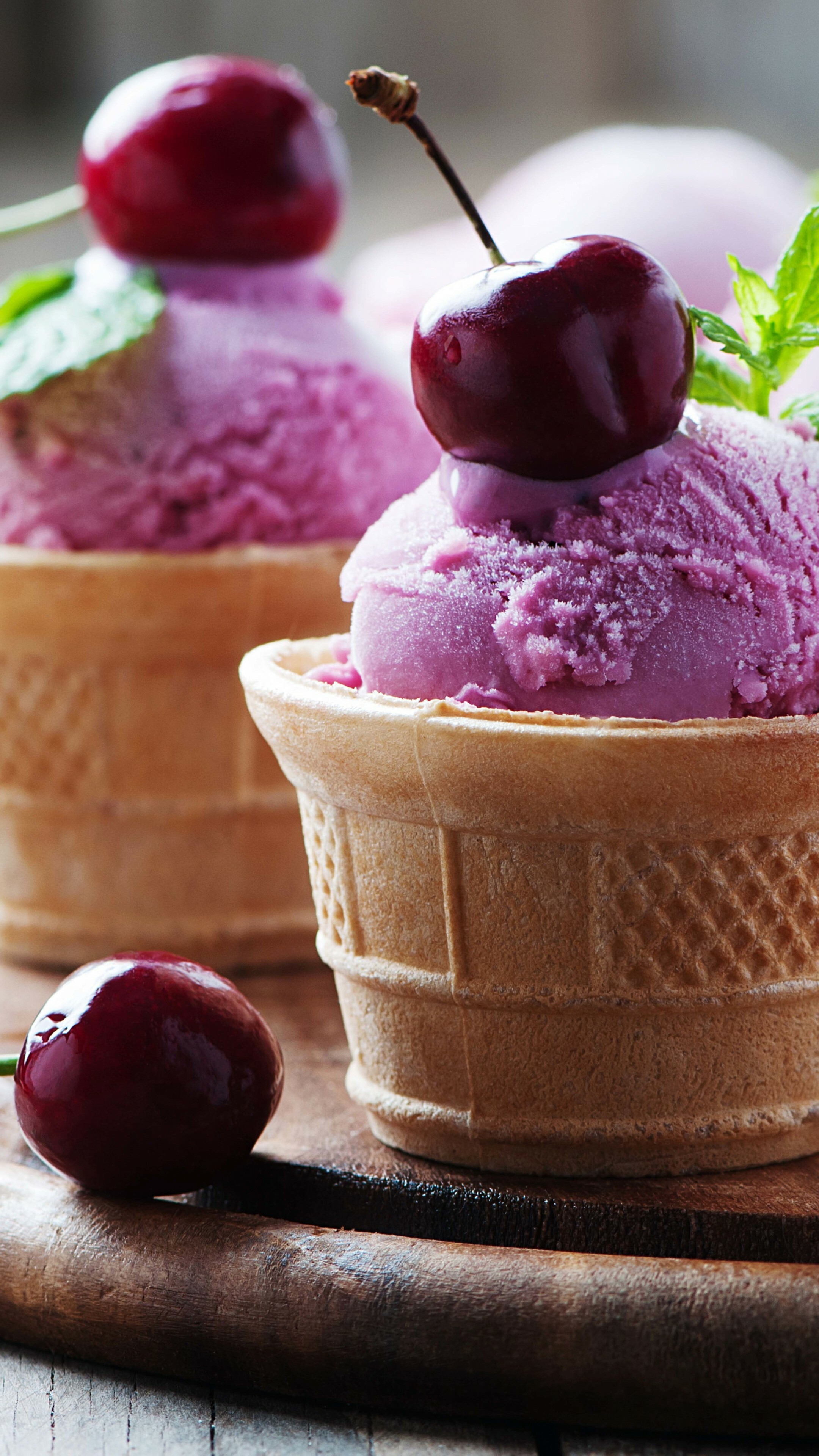 Wallpaper ice cream cherries, Delicious 4K food, Tempting dessert, Juicy sweetness, 2160x3840 4K Phone