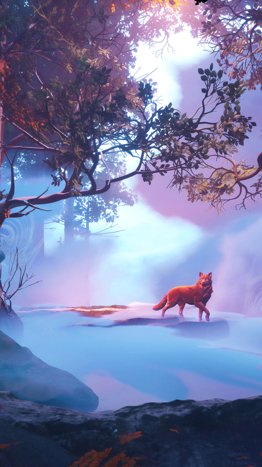 Enchanting woods, Mystical red wolf, Magical atmosphere, Captivating presence, 1080x1920 Full HD Phone