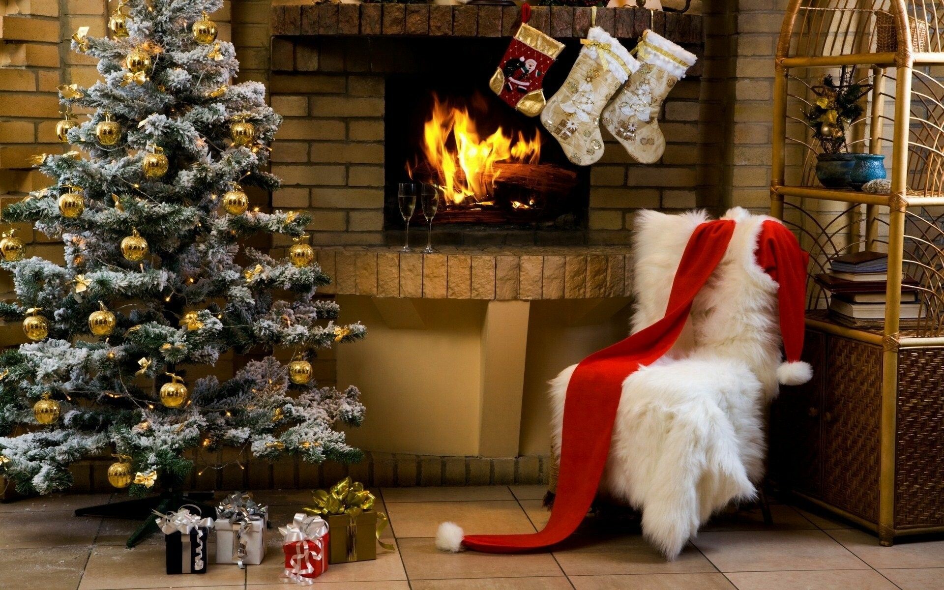 Christmas fireplace, Warmth, Festive atmosphere, Cozy holiday scene, 1920x1200 HD Desktop