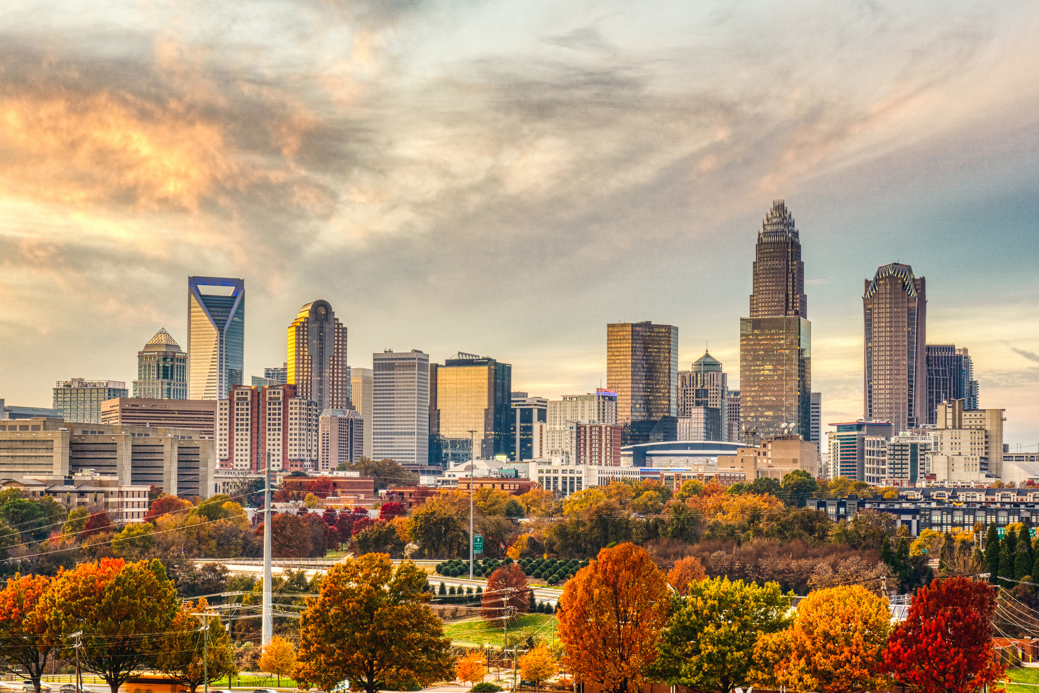 Charlotte skyline, Fall season, Community building initiative, Local engagement, 2130x1420 HD Desktop