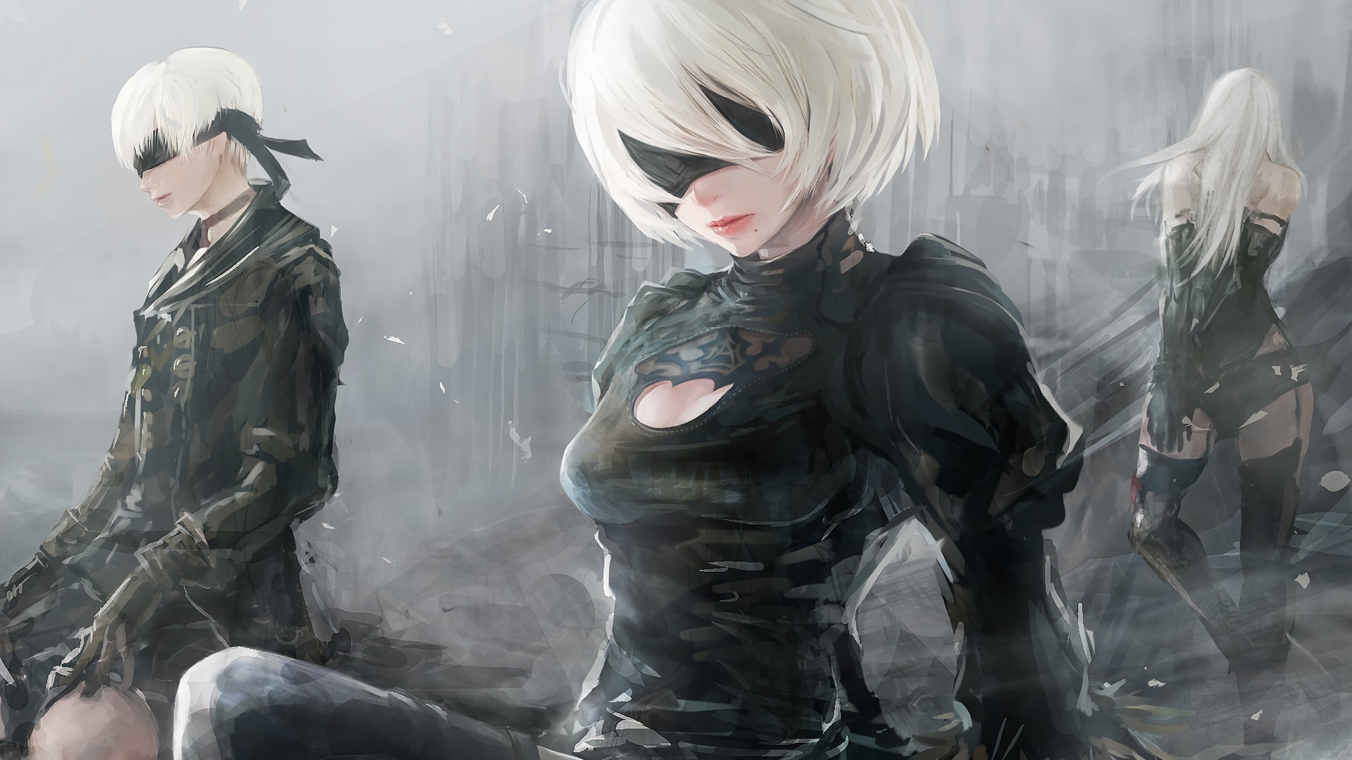 2B, 9S, A2, NieR:Automata, Full HD Desktop wallpaper
