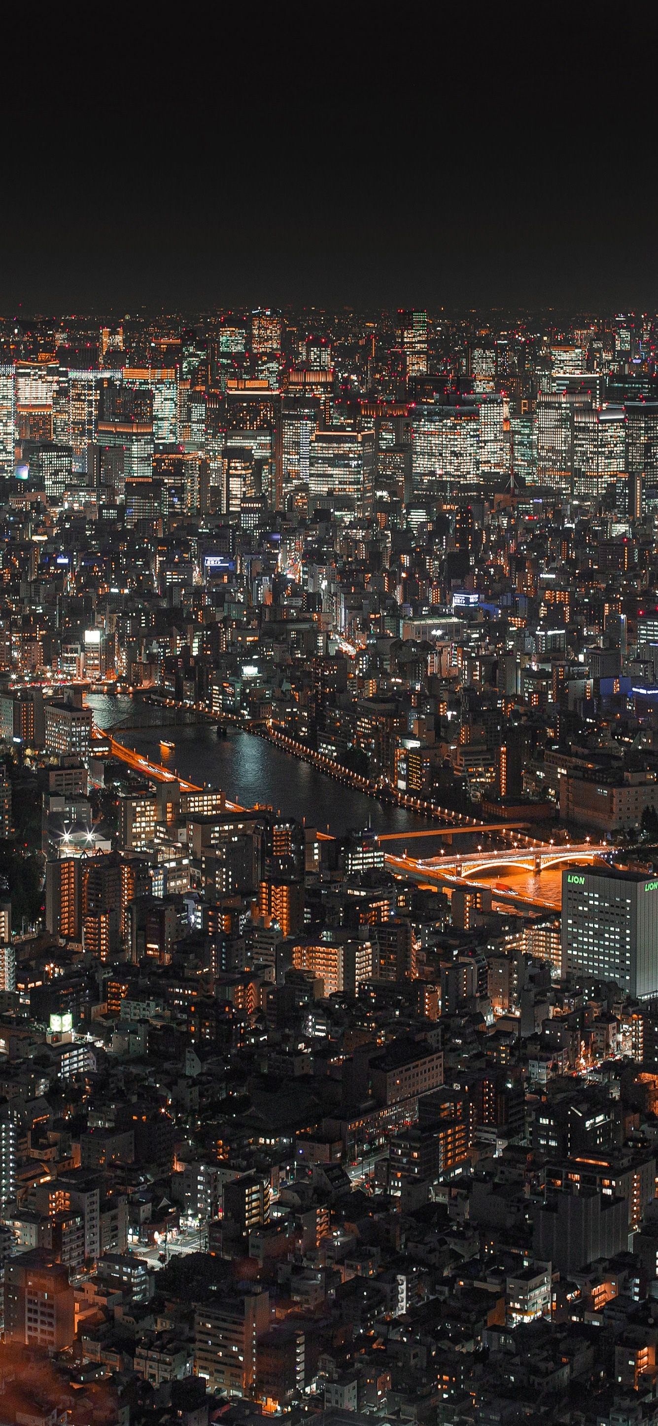 Sumida River, Tokyo night cityscape, illuminated river bridges, HD Phone wallpaper