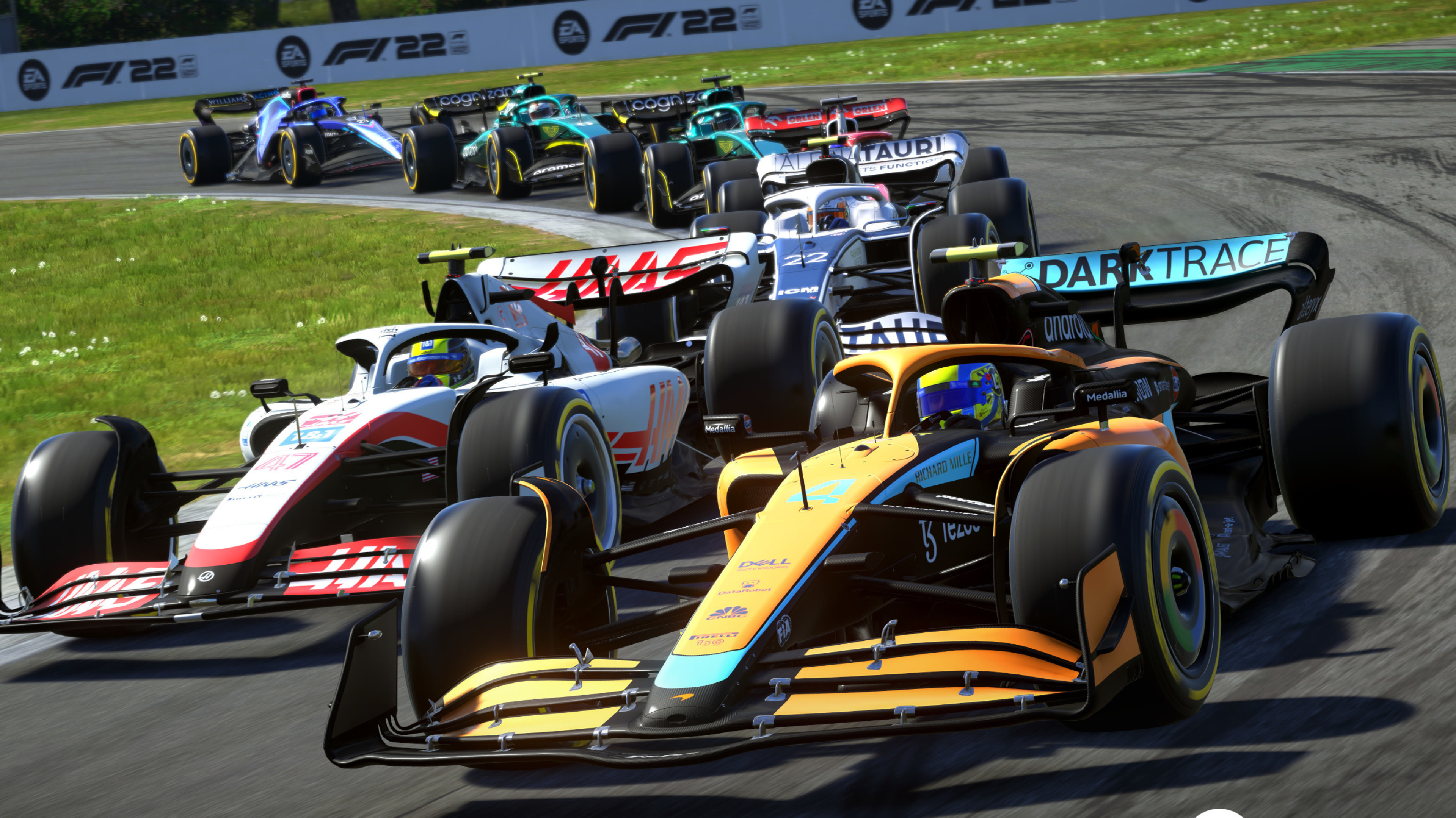 McLaren MCL36 Formula 1 car, Haas VF-22 Formula 1 car, F1 22 video game, 4K Desktop wallpaper