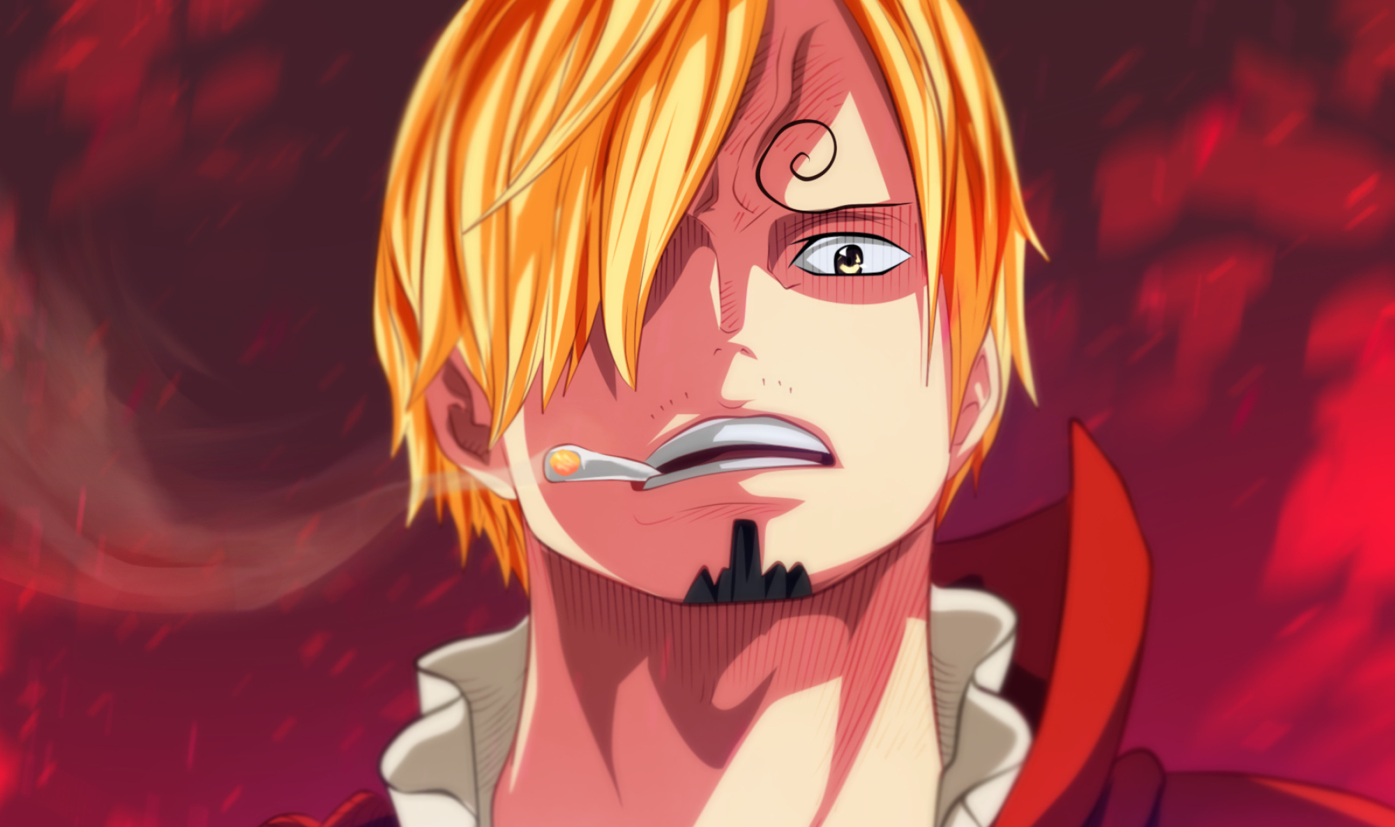 Vinsmoke Sanji, smoking lit cigarette, fiery red aura, HD Desktop wallpaper