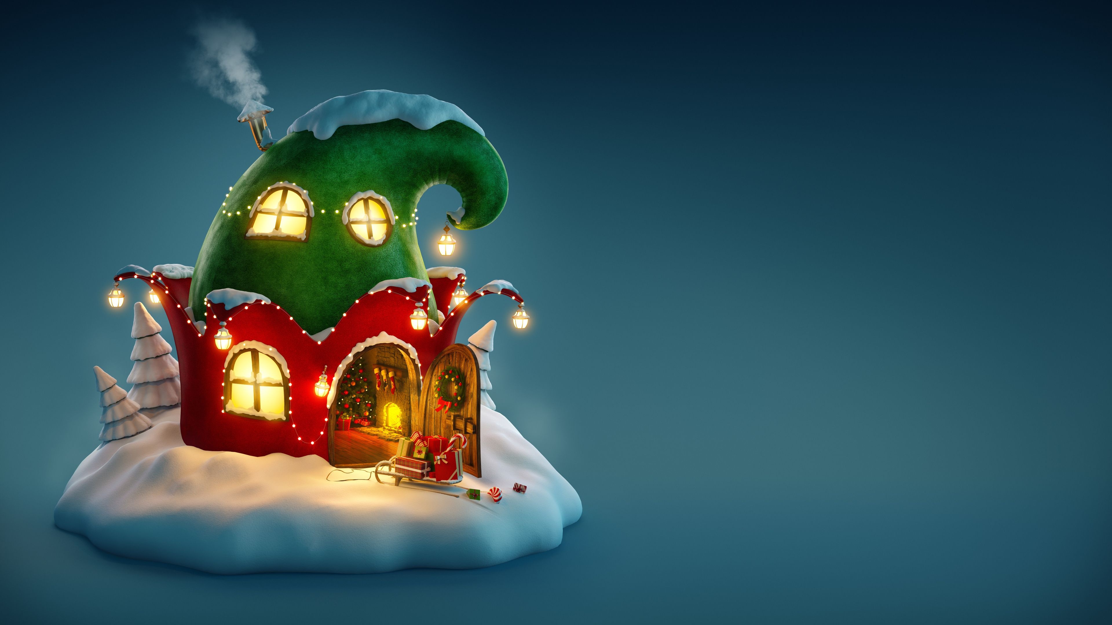 Fairy house, Cute Christmas Wallpaper, 3840x2160 4K Desktop