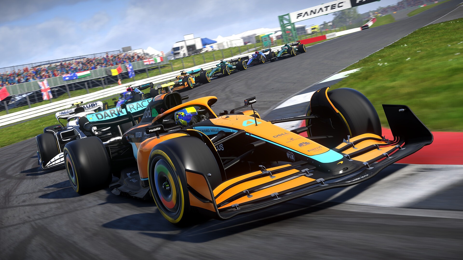 McLaren MCL36 race car, Scuderia AlphaTauri car, Lando Norris helmet, Formula 1 race track, Full HD Desktop wallpaper