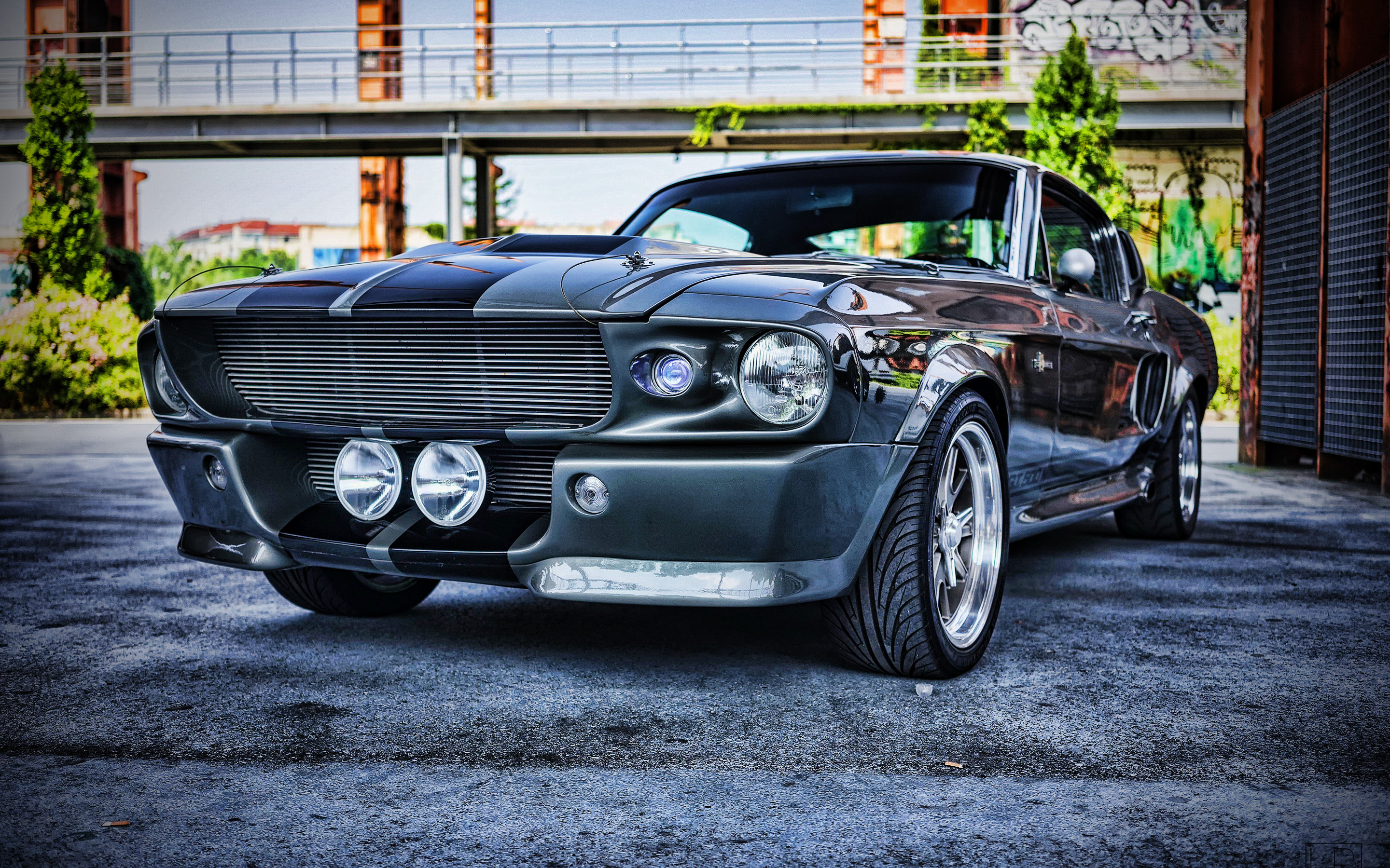 1967 Ford Mustang Eleanor, Billet grille driving lamps, Industrial warehouse backdrop, HD Desktop wallpaper