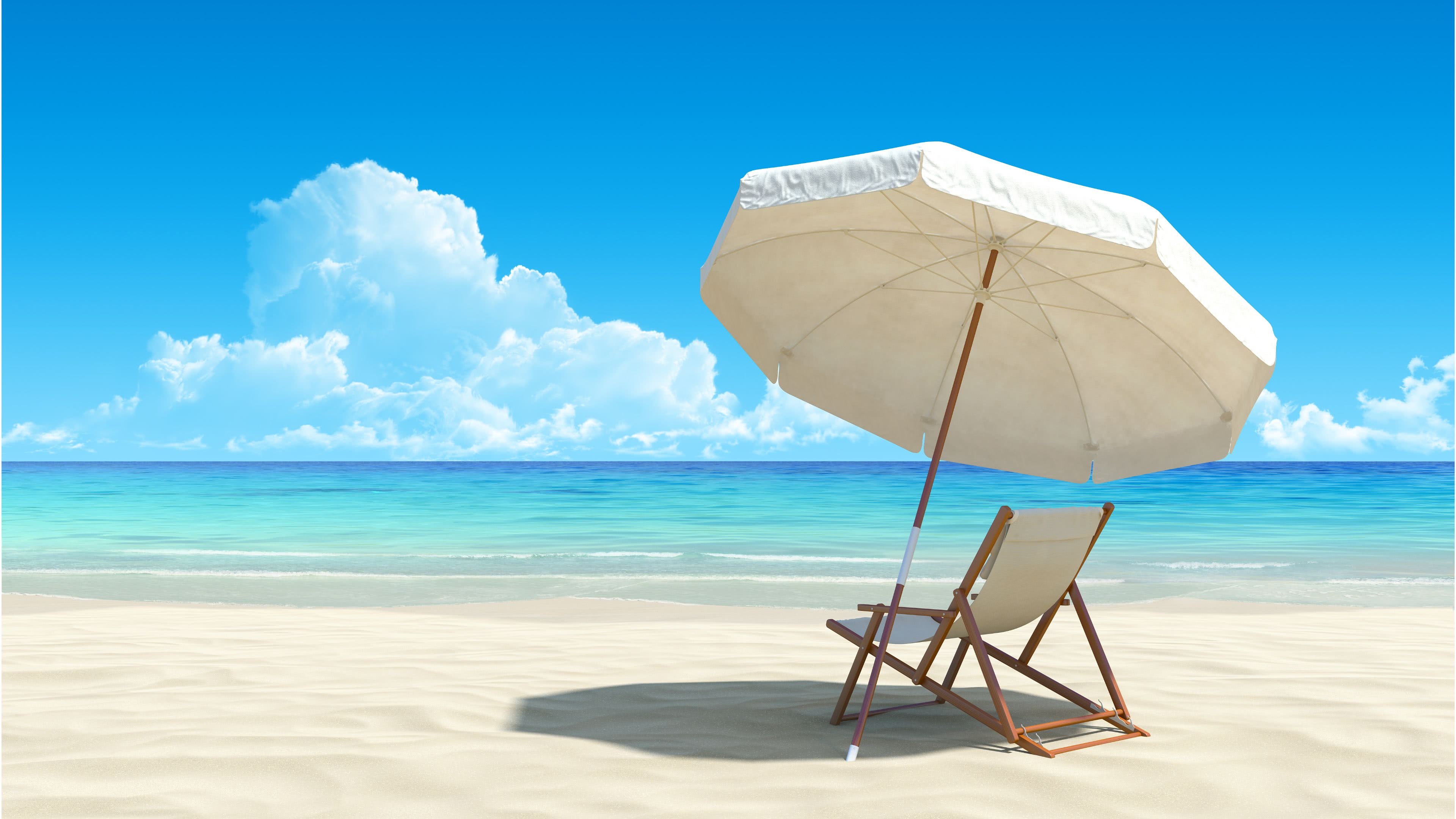 Beach chair, Beach Umbrella Wallpaper, 3840x2160 4K Desktop