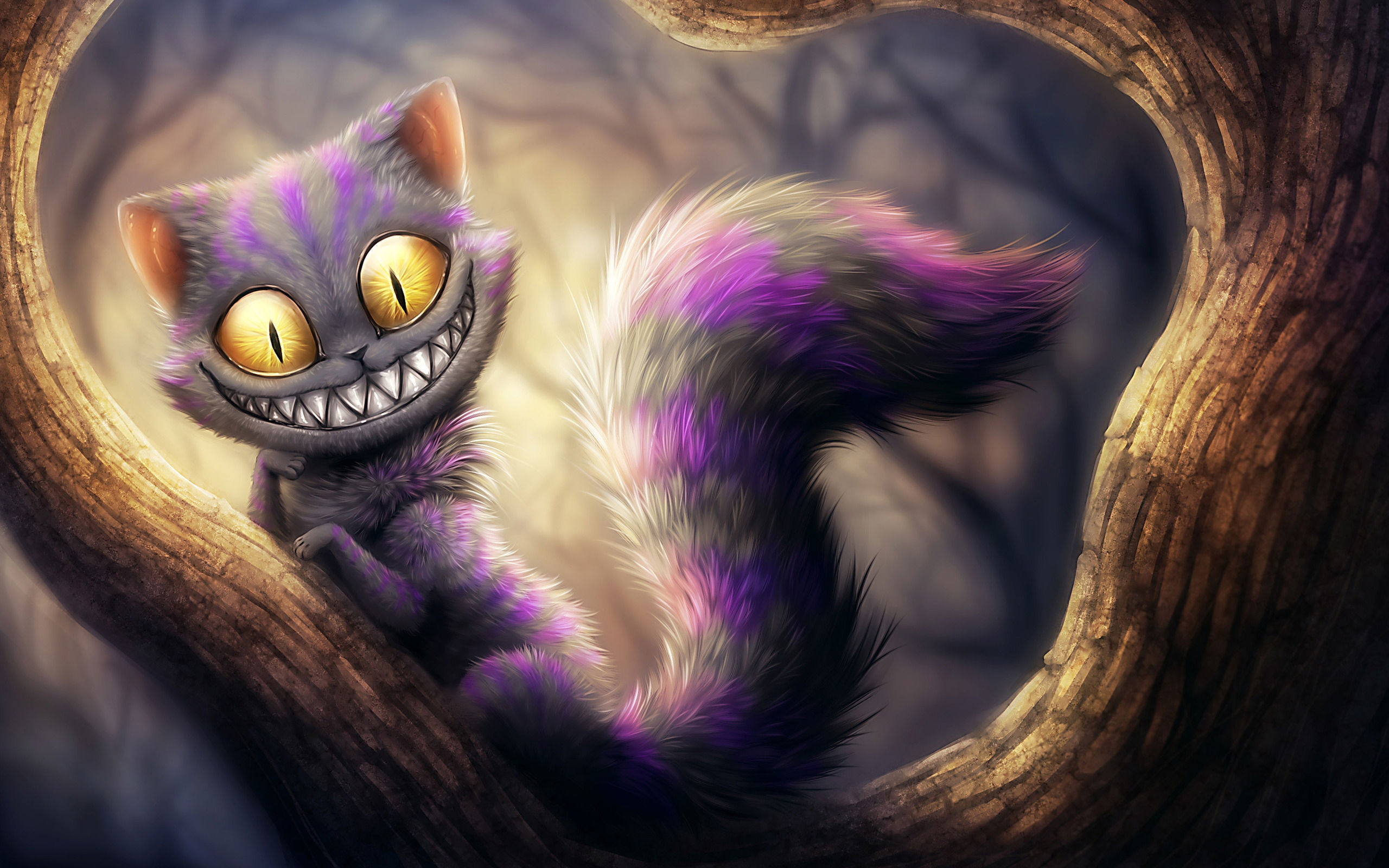 Cheshire Cat from Alice in Wonderland, Captivating gaze, Whimsical wonder, Mystical charm, 2560x1600 HD Desktop