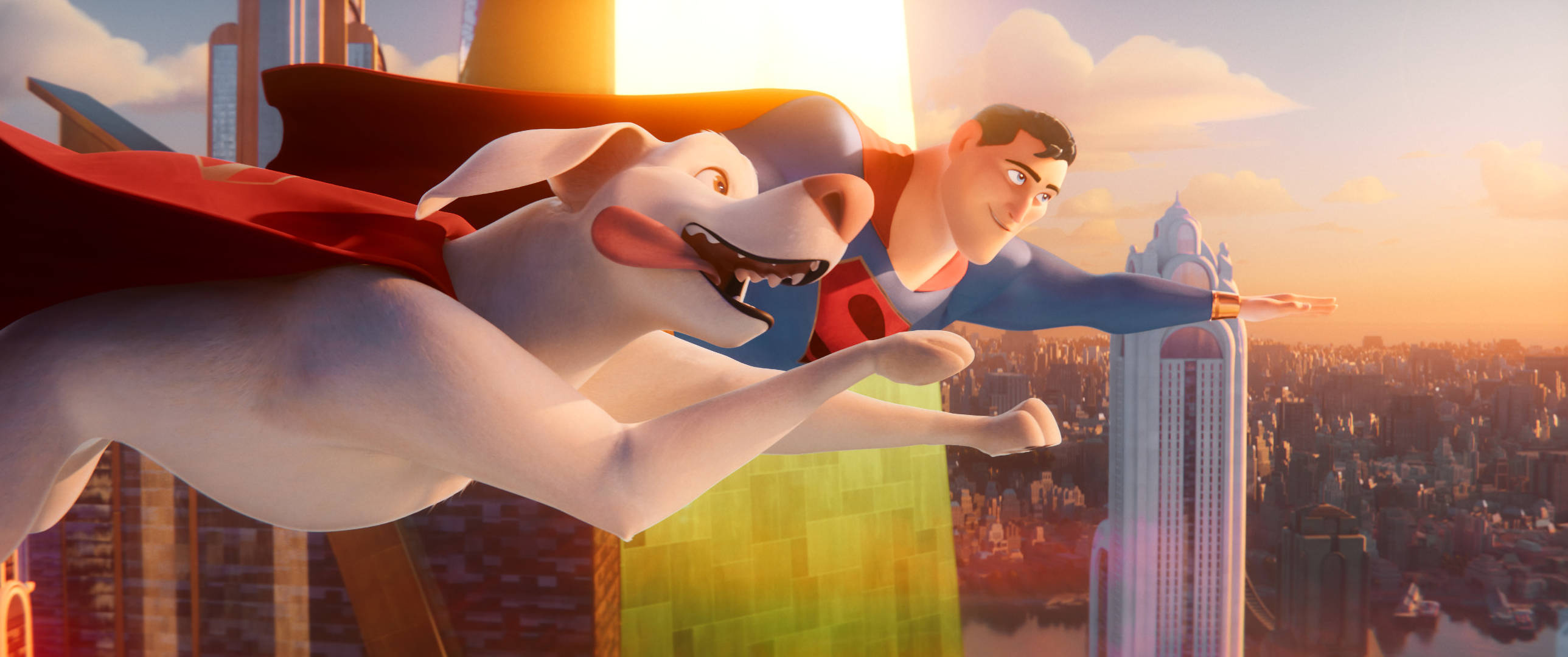 Krypto the Superdog, Superman, DC League of Super-Pets, Metropolis skyline, Dual Screen Desktop wallpaper