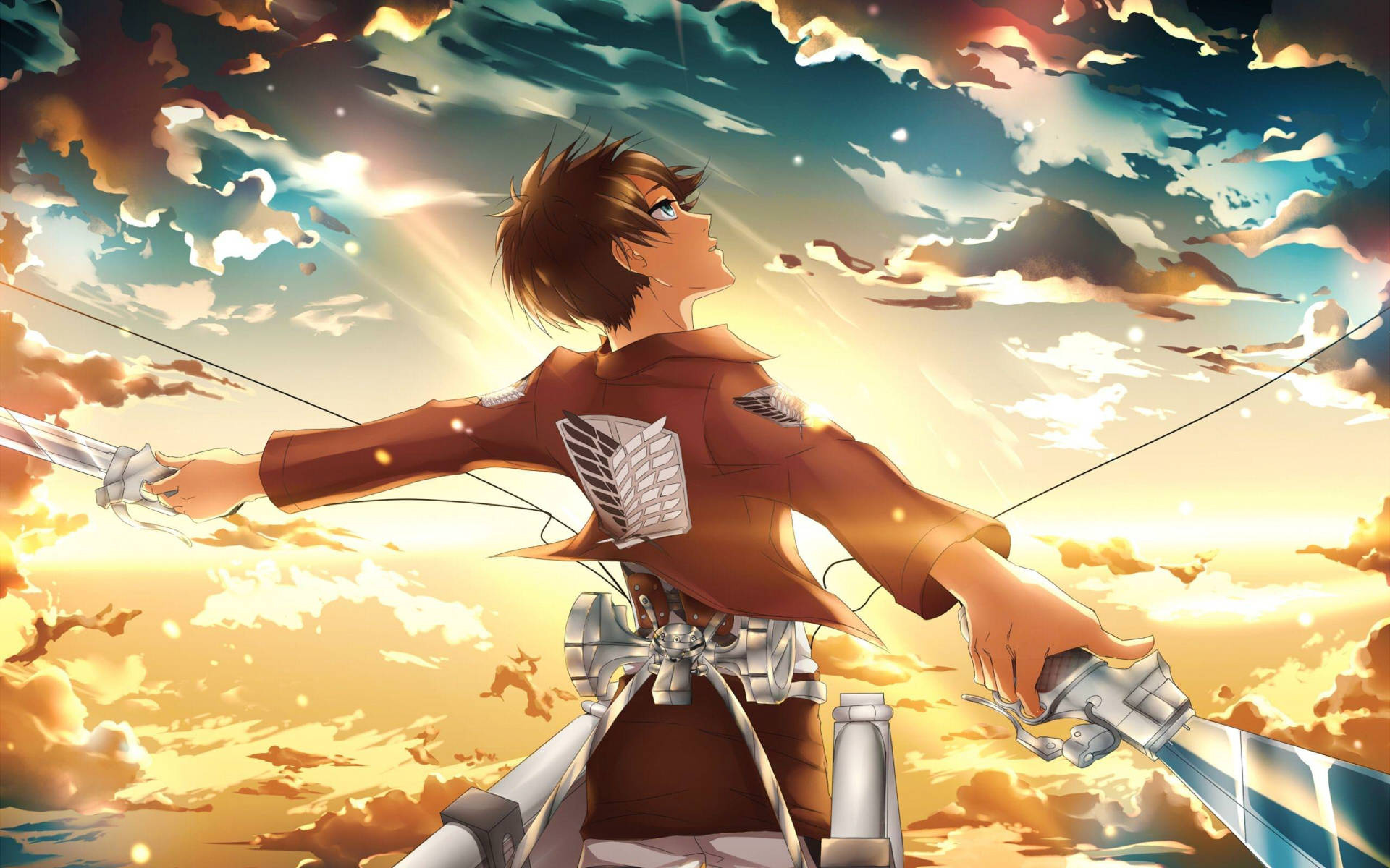Eren Yeager, Omni-Directional Mobility gear, Wings of Freedom emblem, HD Desktop wallpaper