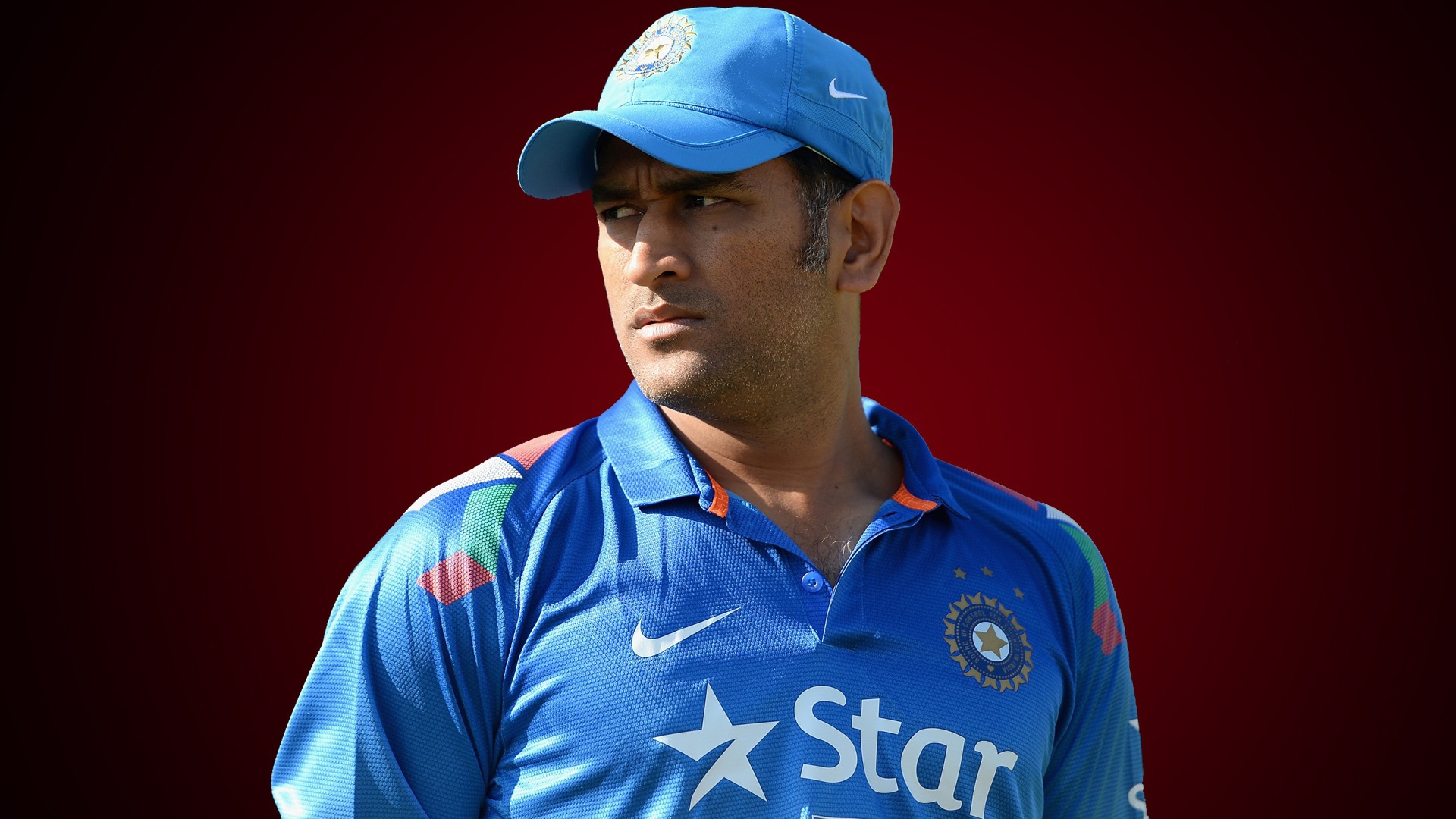Mahendra Singh Dhoni, India cricket team jersey, Star logo, 4K Desktop wallpaper