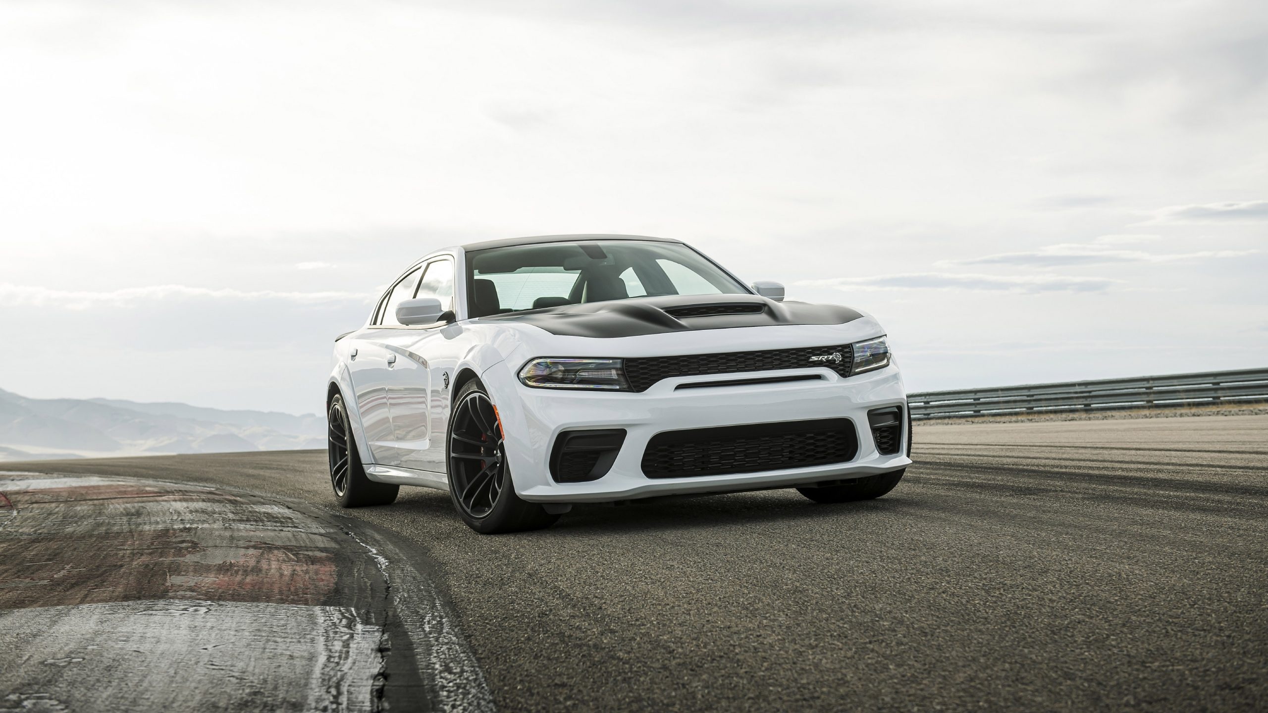 Dodge Charger SRT Hellcat Widebody, asphalt race track, black satin hood, HD Desktop wallpaper