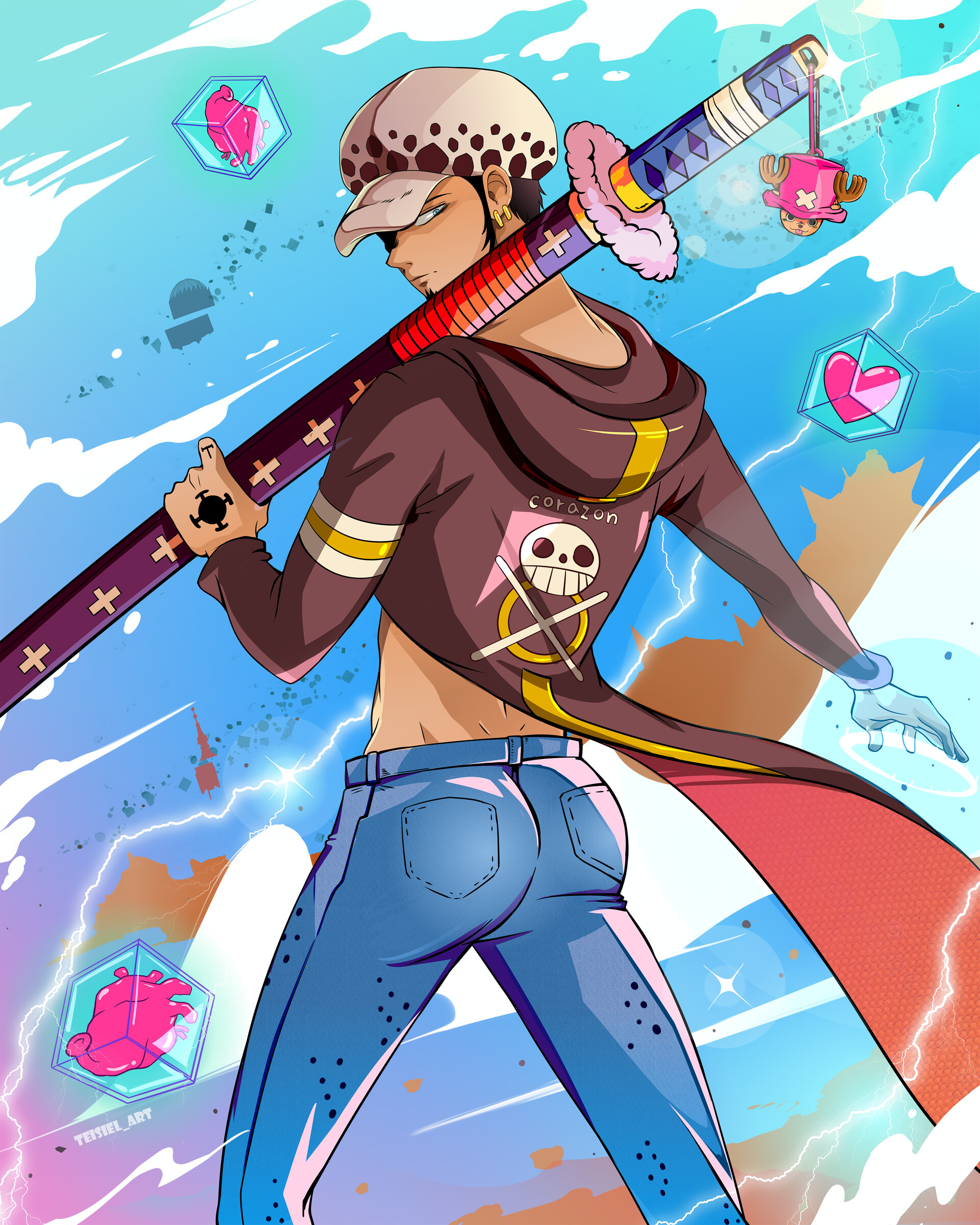 Trafalgar Law, Teisielart's art, One Piece fan art, Pirate captain, 1920x2400 HD Phone