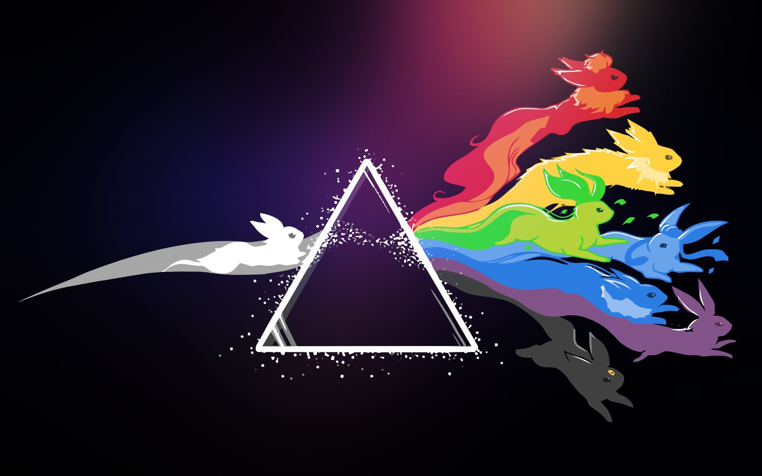 Eevee, Flareon, Jolteon, Leafeon, Glaceon, Vaporeon, Espeon, Umbreon, Dark Side of the Moon prism, HD Desktop wallpaper