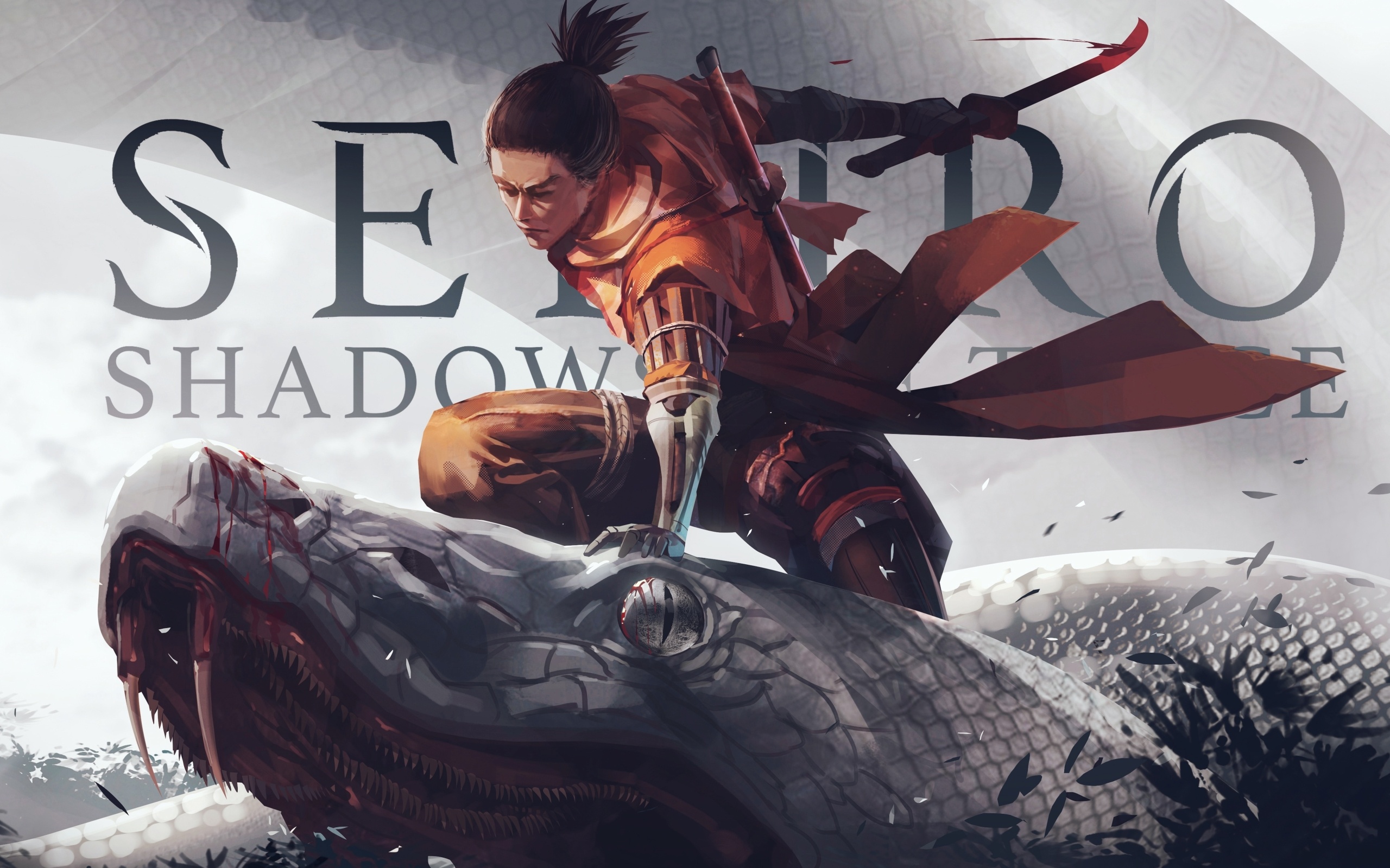Wolf, Great Serpent, SEKIRO SHADOWS text, HD Desktop wallpaper