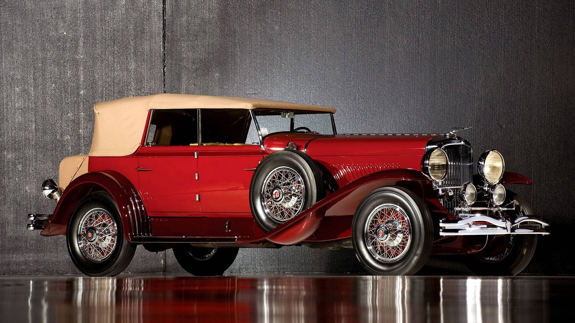 Duesenberg Model J, tan convertible top, chrome wire wheels, Full HD Desktop wallpaper