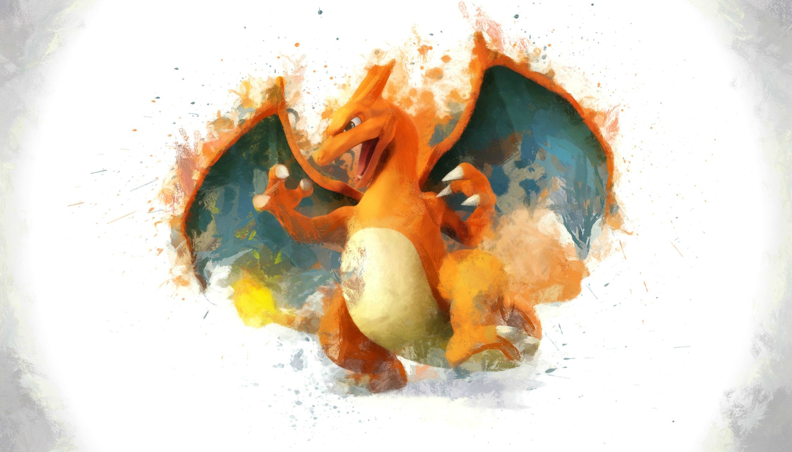Charizard, Watercolor paint splashes, White paper texture, HD Desktop wallpaper