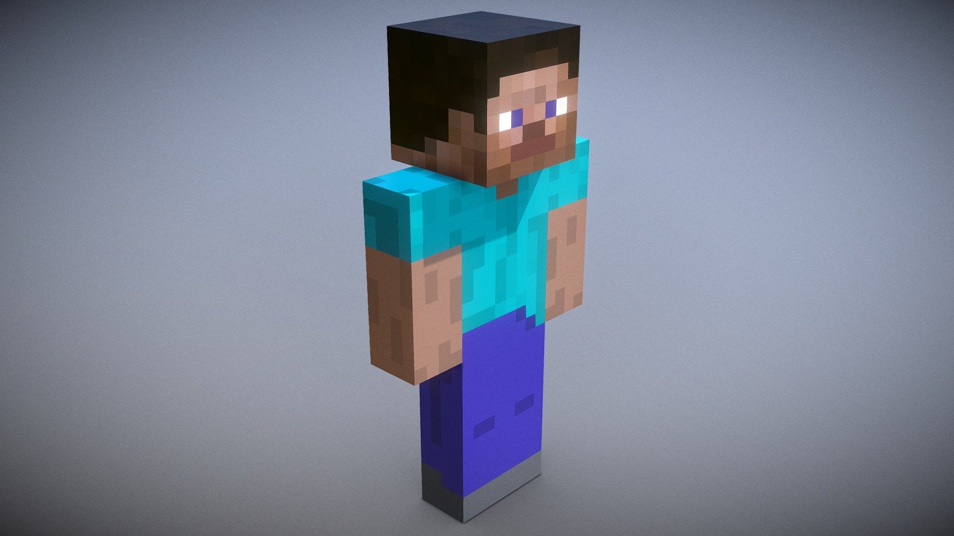 Steve Minecraft character, 3D voxel player model, Neutral studio background, Full HD Desktop wallpaper