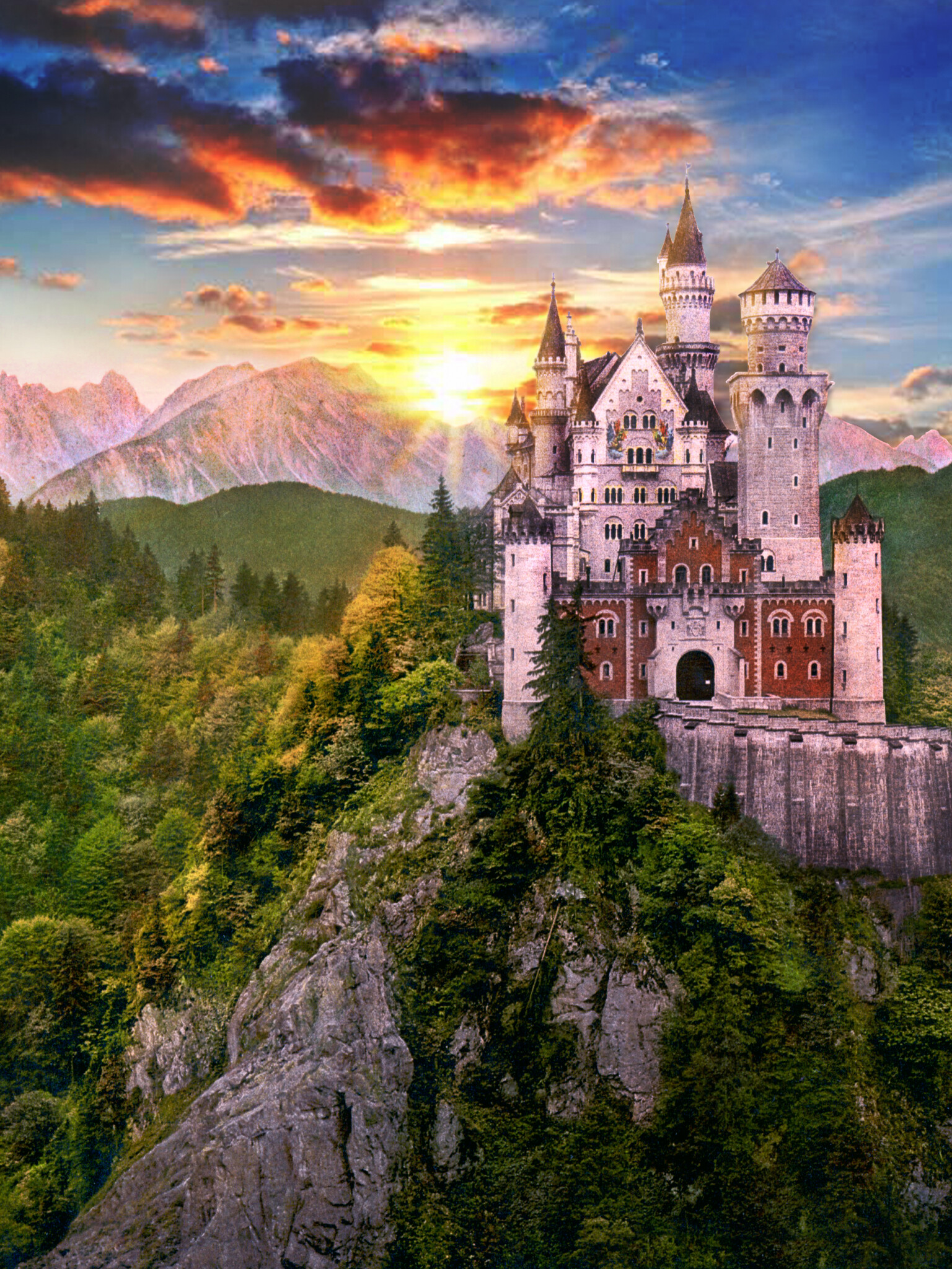 Sunset, Neuschwanstein Castle Wallpaper, 1540x2050 HD Phone