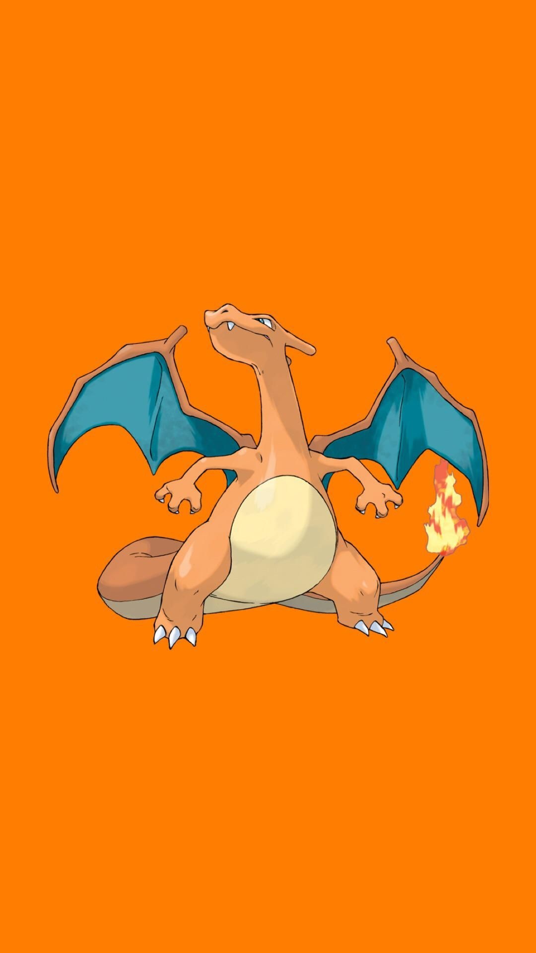 Charizard, Flaming tail, Solid orange background, Full HD Phone wallpaper