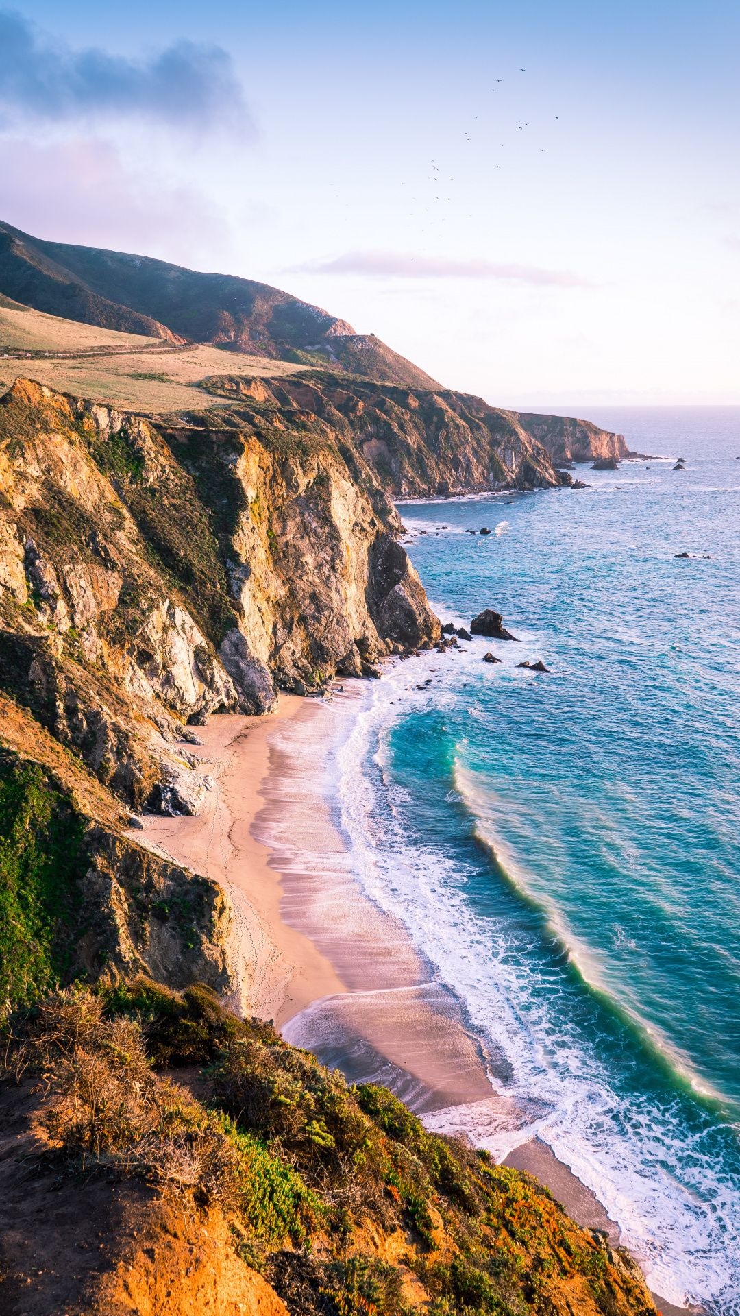 Big Sur coastline, rugged sea cliffs, breaking turquoise waves, Full HD Phone wallpaper