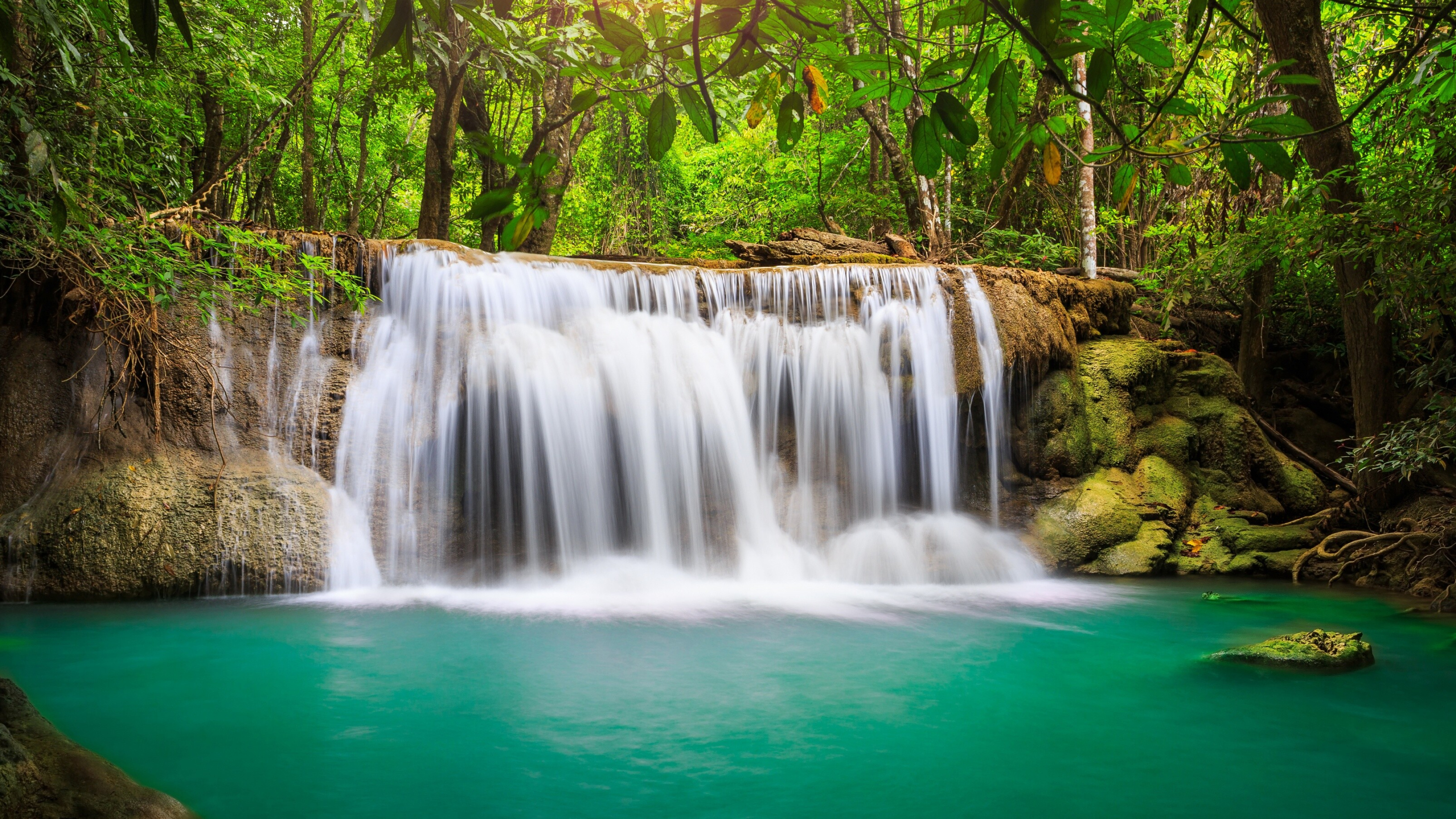 Captivating waterfalls, Rainforest oasis, Tranquil surroundings, Relaxing atmosphere, 3560x2000 HD Desktop