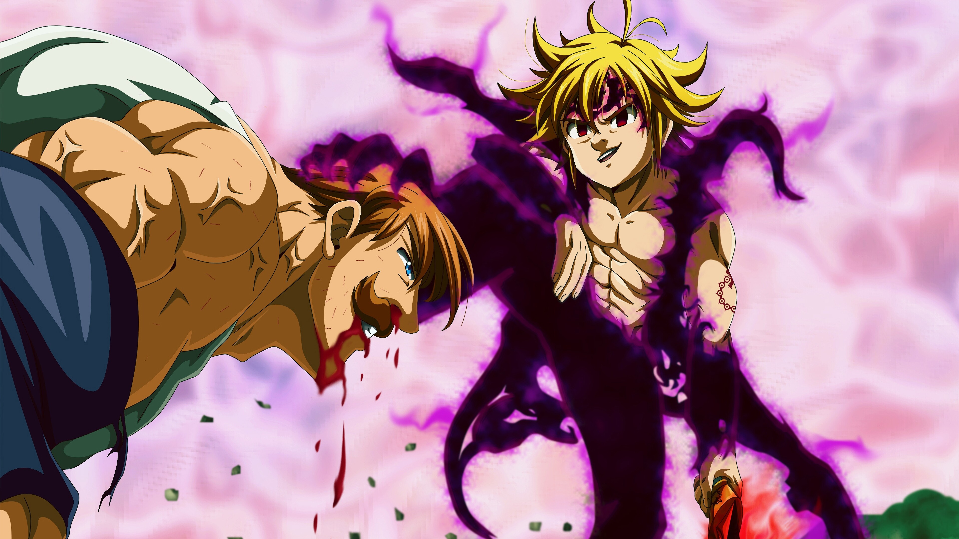 The Seven Deadly Sins, Meliodas and Escanor, 4K wallpaper, Epic battle, 3840x2160 4K Desktop