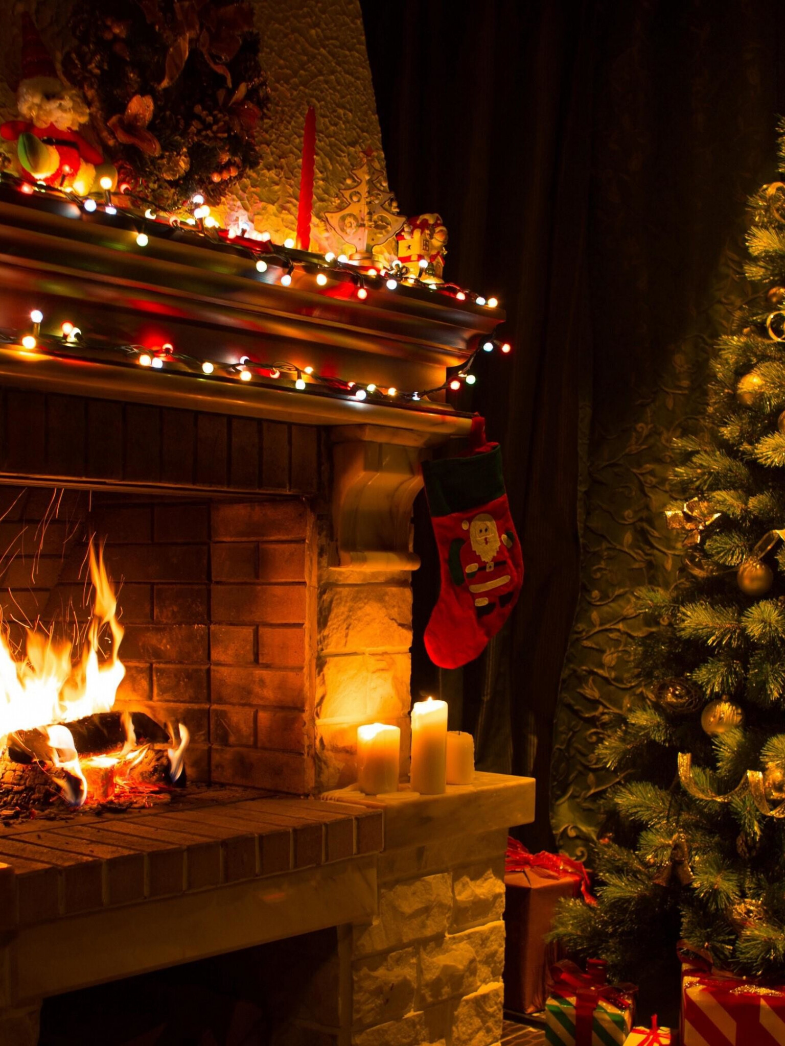 Christmas Fireplace, Free download, Christmas wallpaper, 4k resolution, 1540x2050 HD Phone