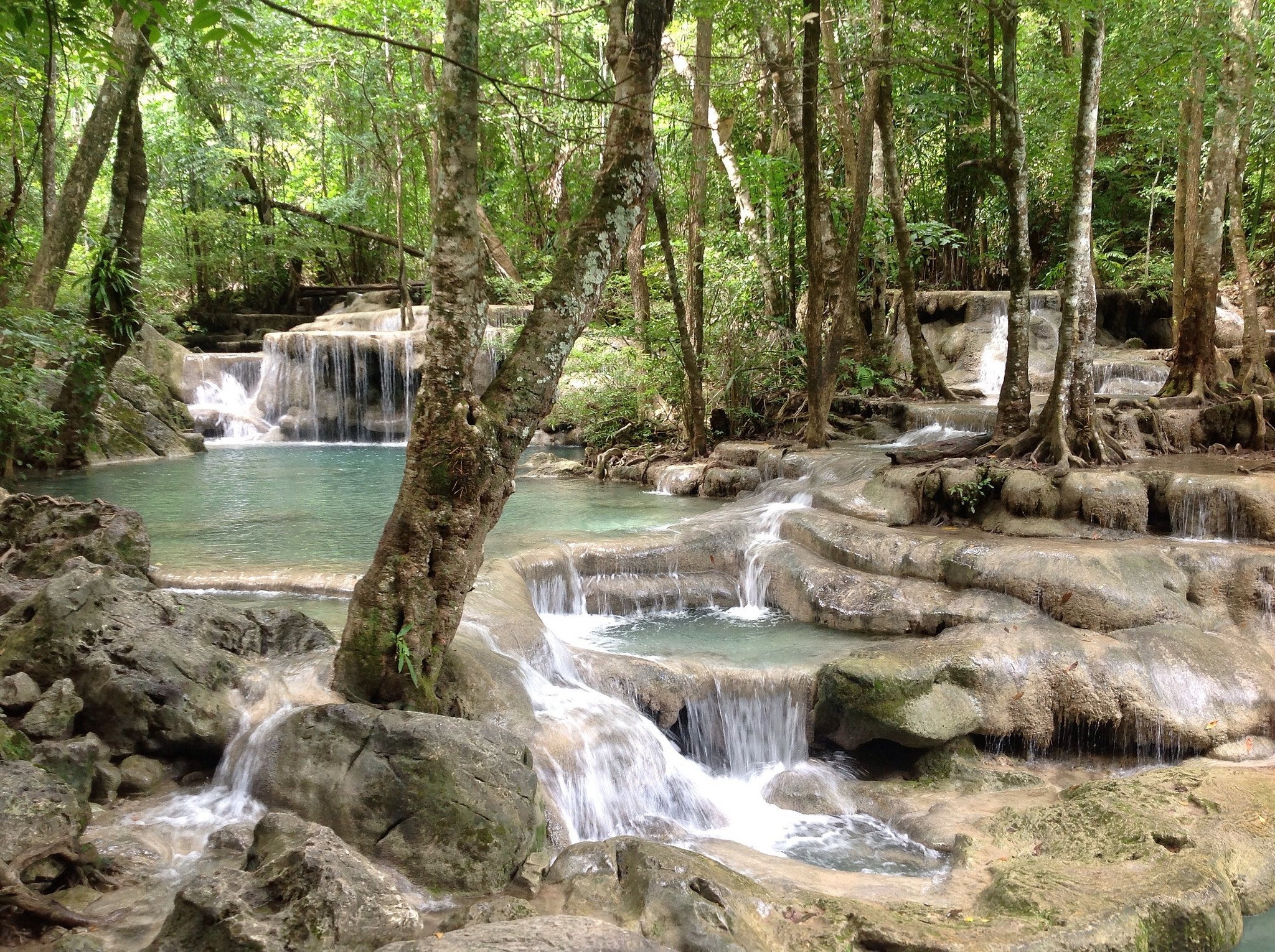 Erawan National Park, Waterfall Cascade, Kanchanaburi Thailand, Wallpaper, 2050x1530 HD Desktop