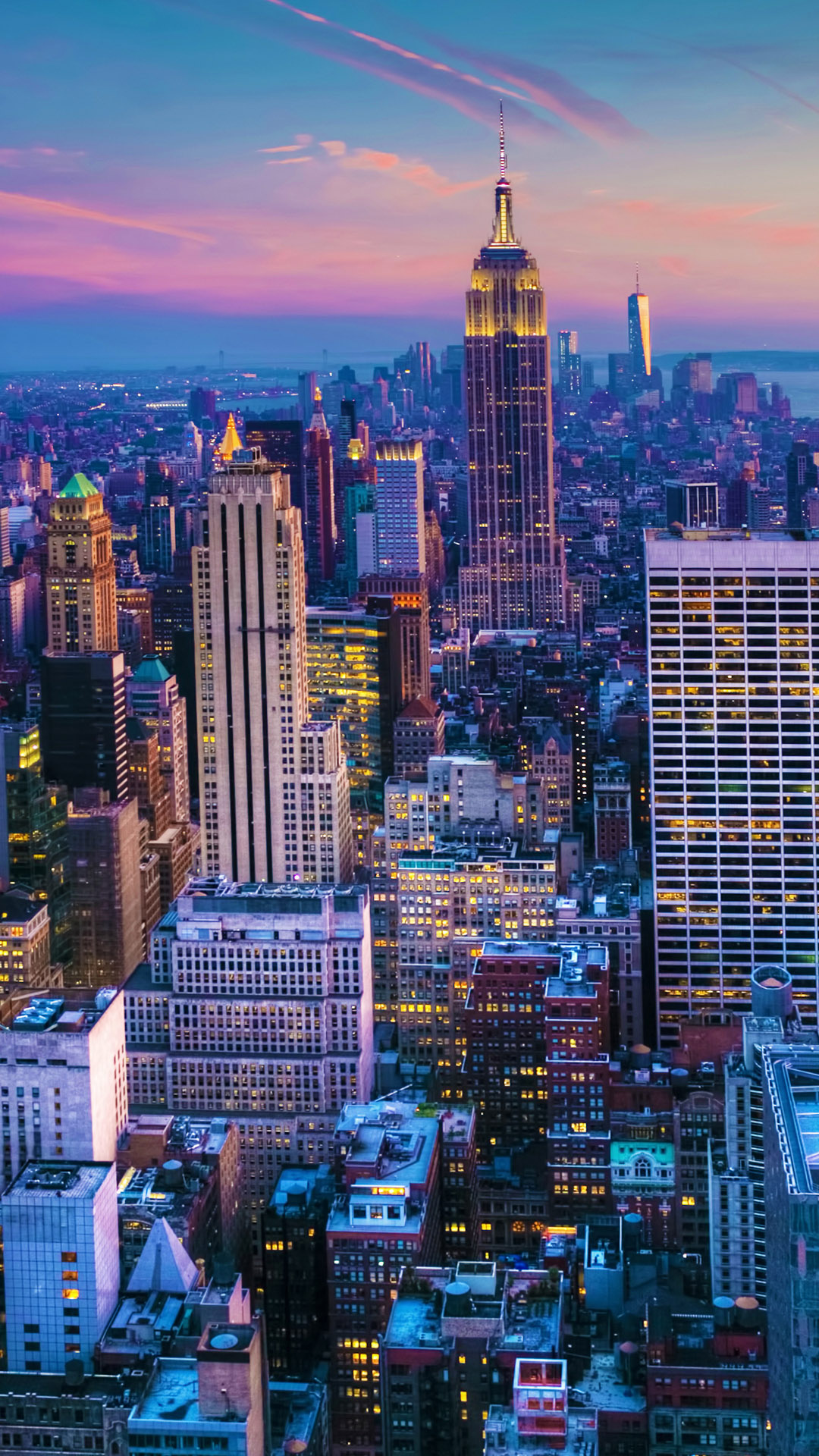 Manhattan skyline, Dusk, New York City, USA, 1080x1920 Full HD Phone