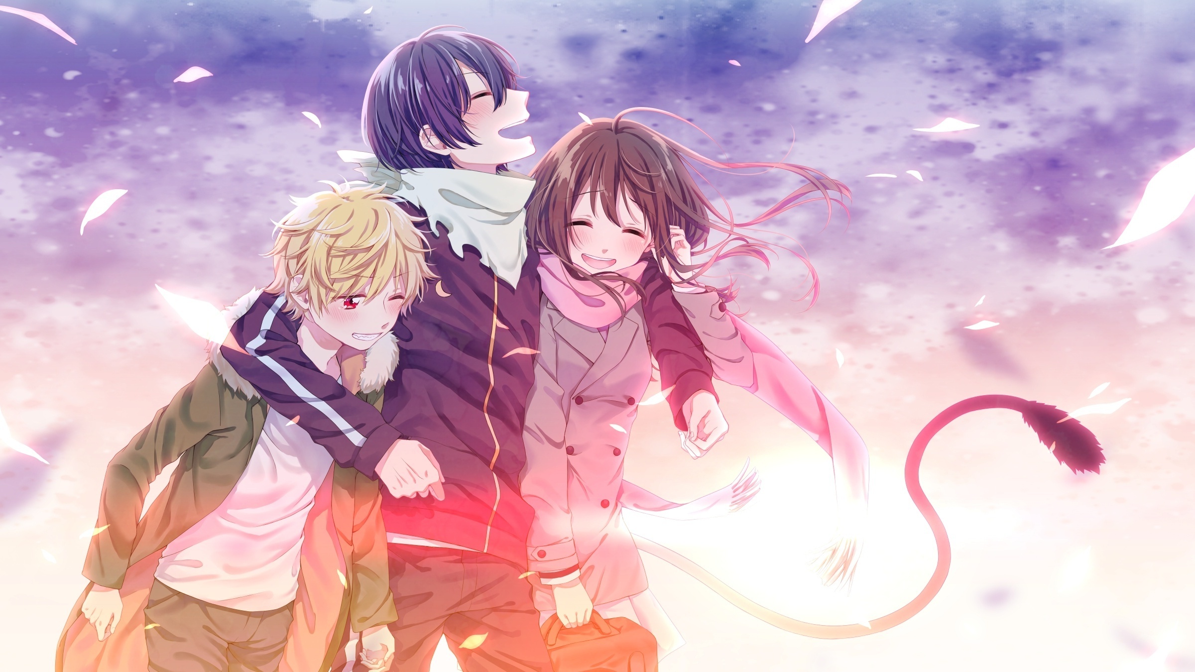 Noragami, Wallpaper Yato happy moments leaves, 2400x1350 HD Desktop