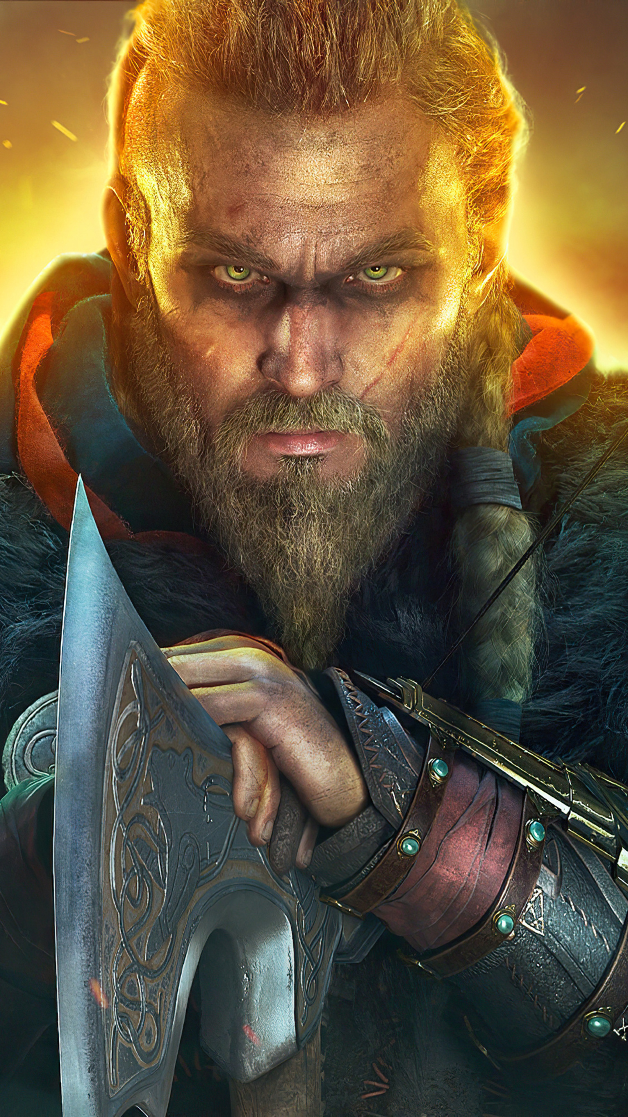 Eivor Varinsdottir, Engraved Viking bearded axe, Assassin's Creed Valhalla bracer, 4K Phone wallpaper