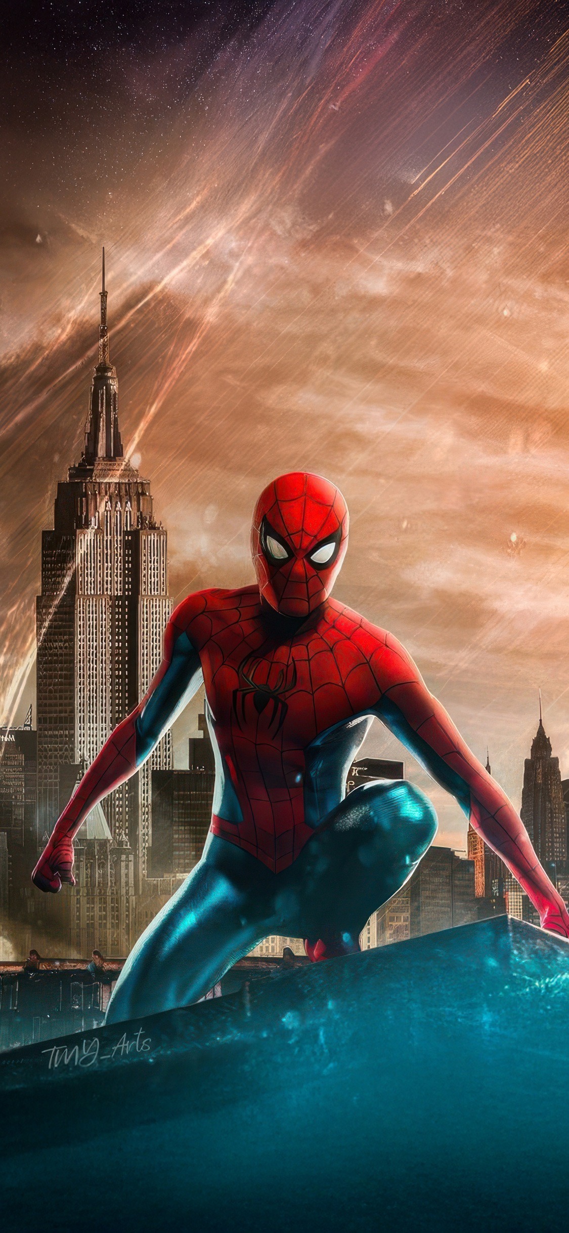 Crouched on ledge, New York City, Empire State Building, City skyline background, HD Phone wallpaper