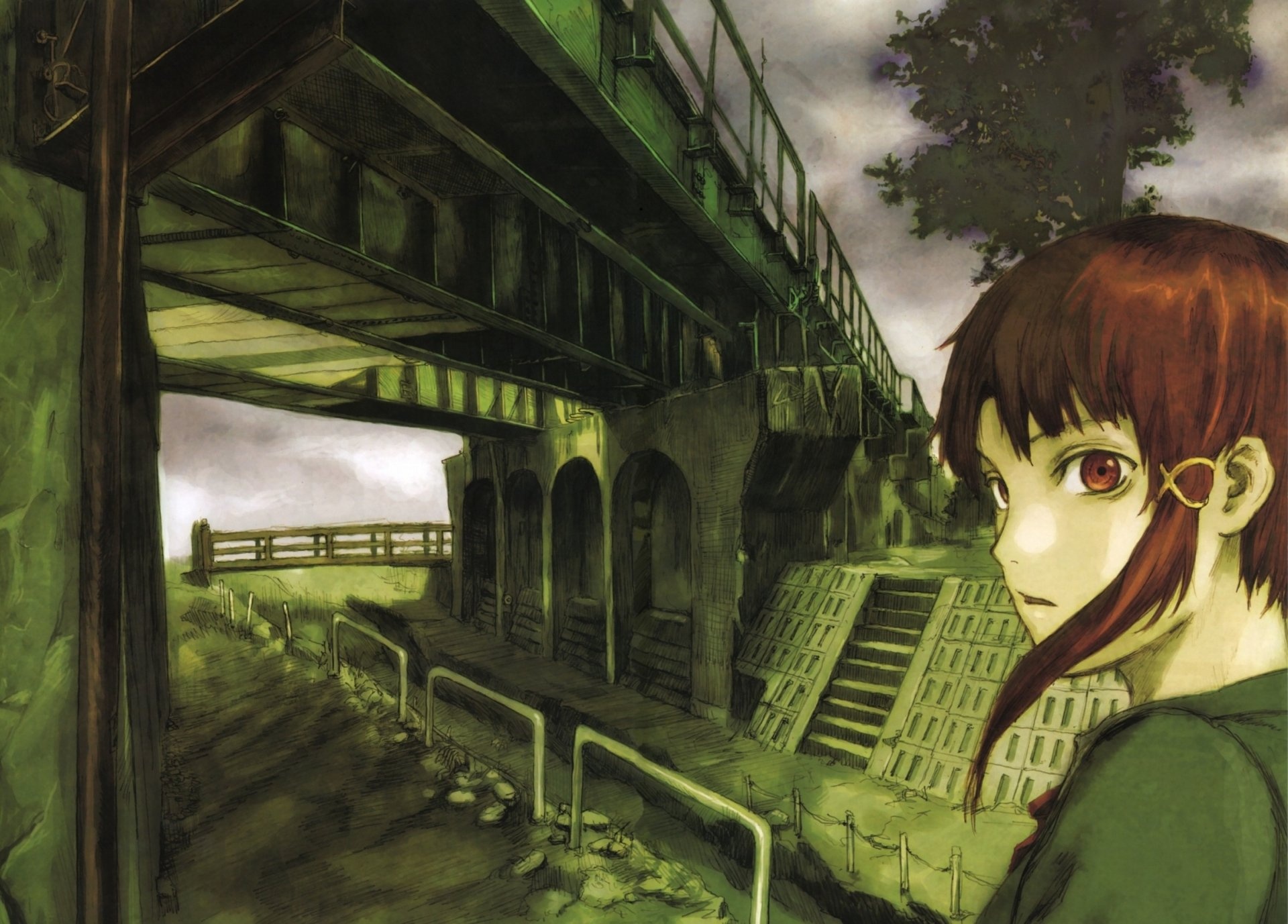 Serial Experiments Lain, Anime, Dark wallpapers, Mind-bending series, 1920x1380 HD Desktop